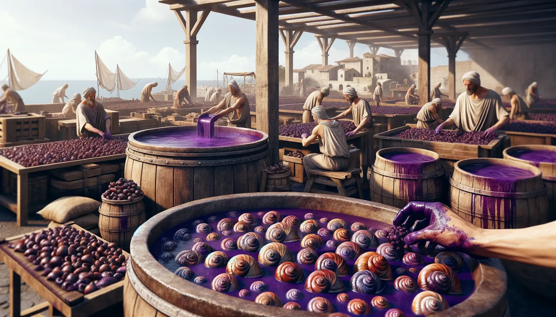 Workers producing Tyrian purple dye