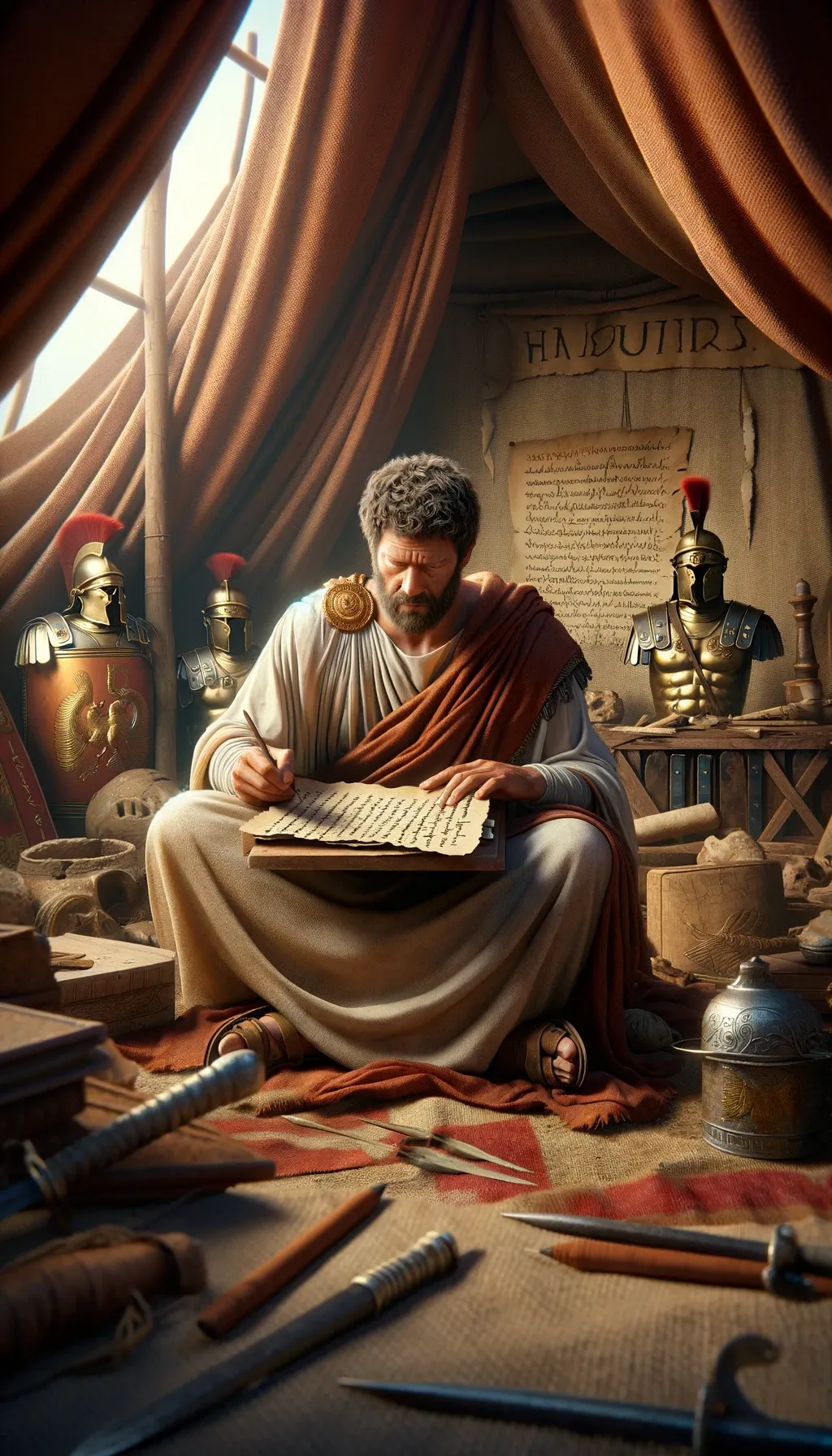 Marcus Aurelius writing his "Meditations". 