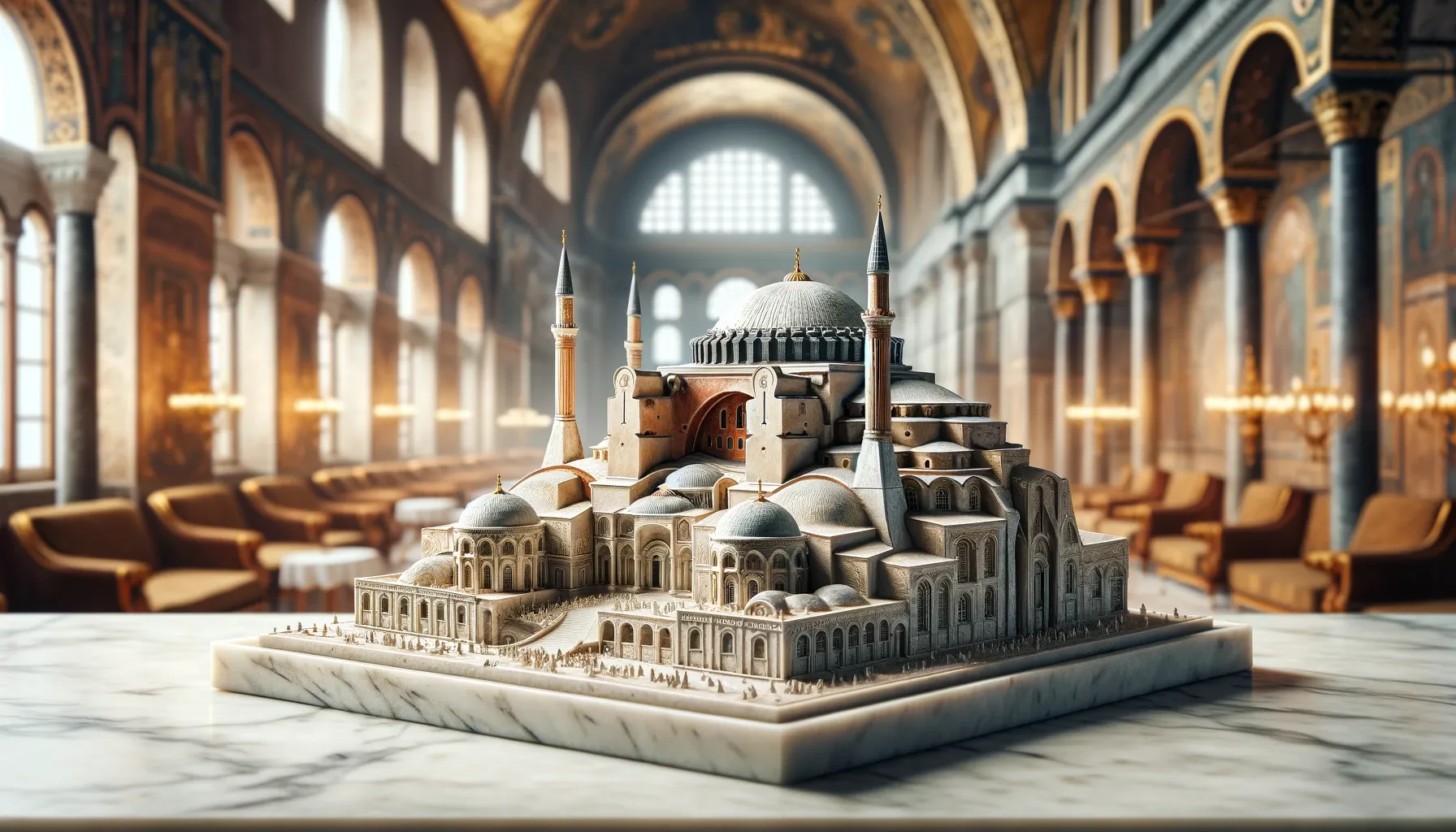 A macro shot of an ancient Byzantine plaster model of Hagia Sophia