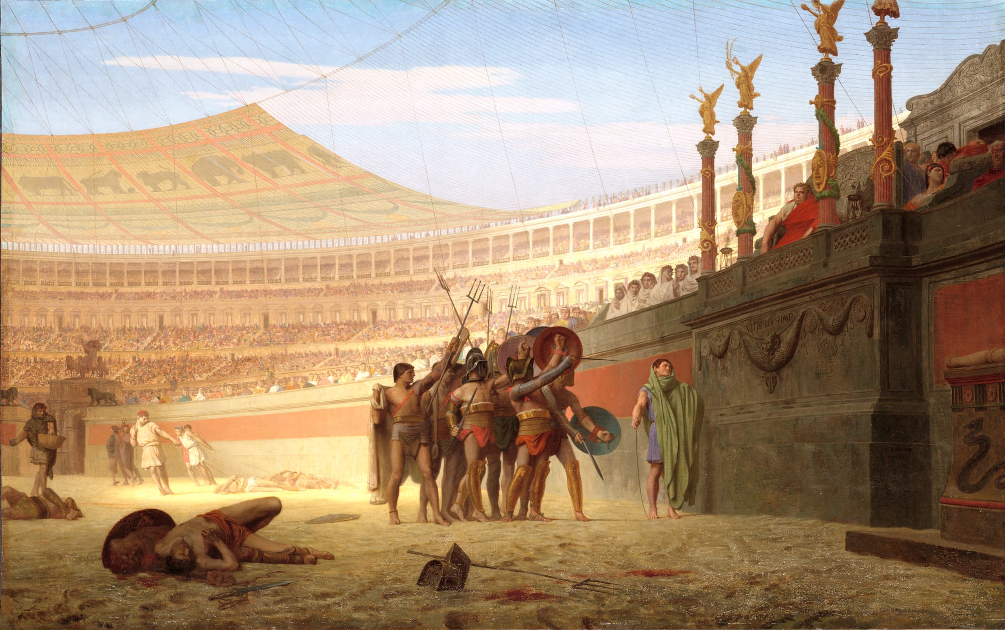 Ave Caesar! Morituri te salutant, by Jean-Léon Gérôme (1859), inaccurately depicting gladiators greeting Vitellius