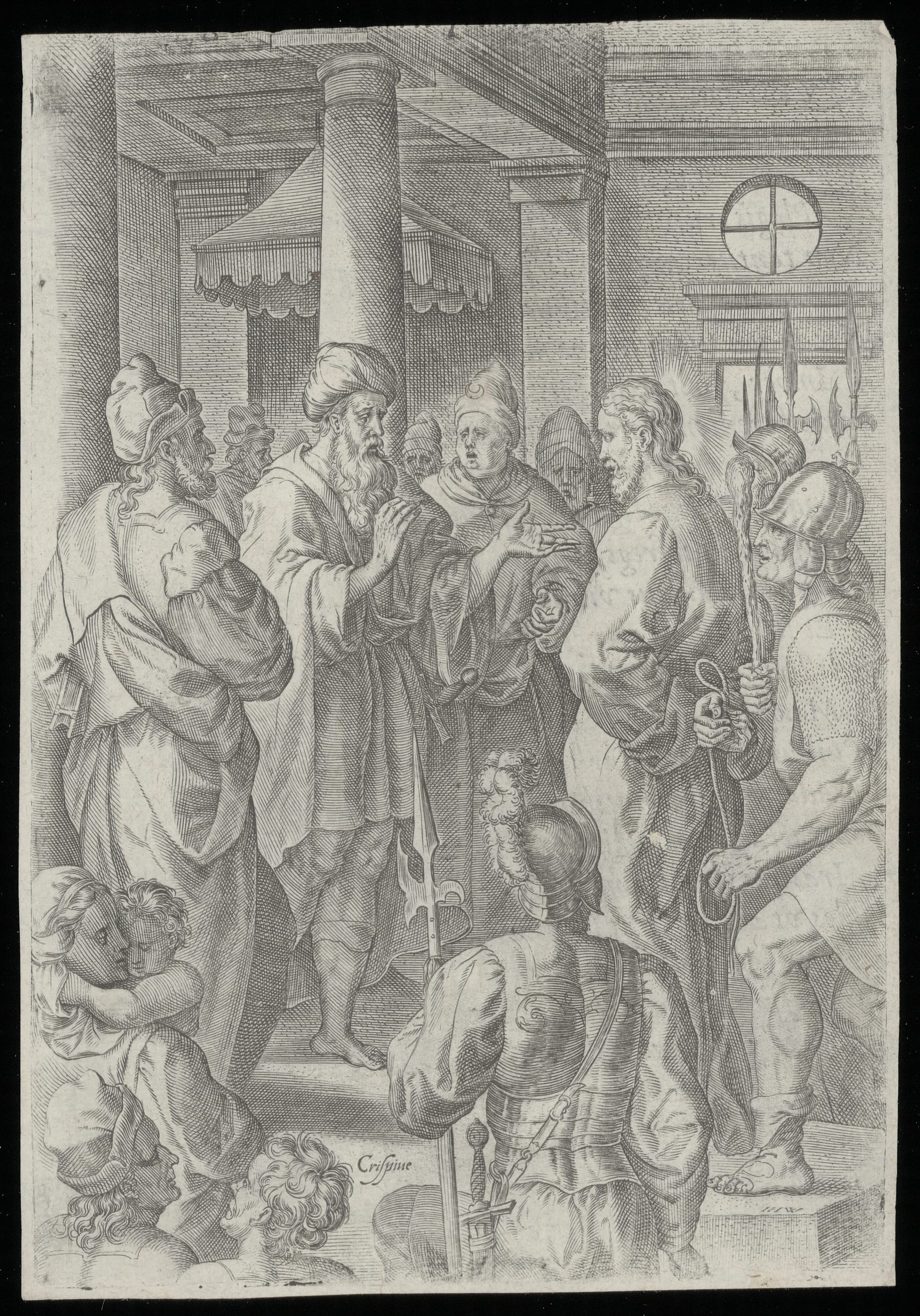 Print of Christus with Pontius Pilate. Made in the 16th century