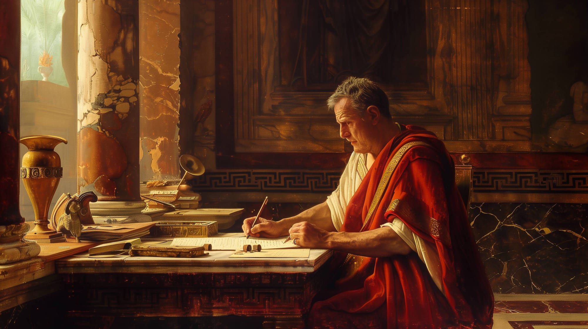 Pliny the Elder composing his letters to Emperor Trajan.