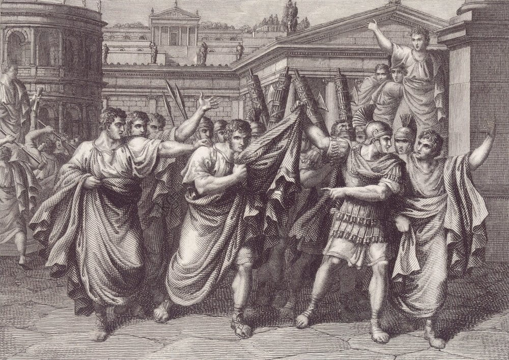 “Sejanus is arrested and condemned to death” (execution in Rome, 18.10.31). Etching by G. Mochetti after drawing by Bartolomeo Pinelli 