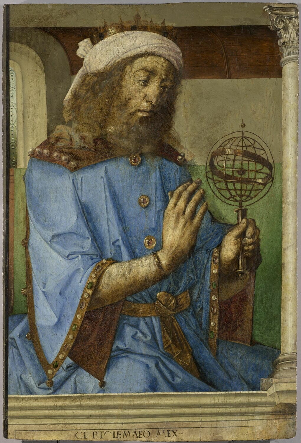 Ptolemy with a armillary sphere model. With a large version he claimed his solstice observations.