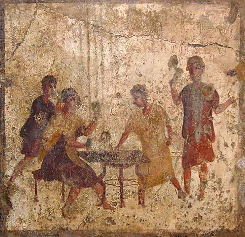 Fresco depicting ancient Roman dice players