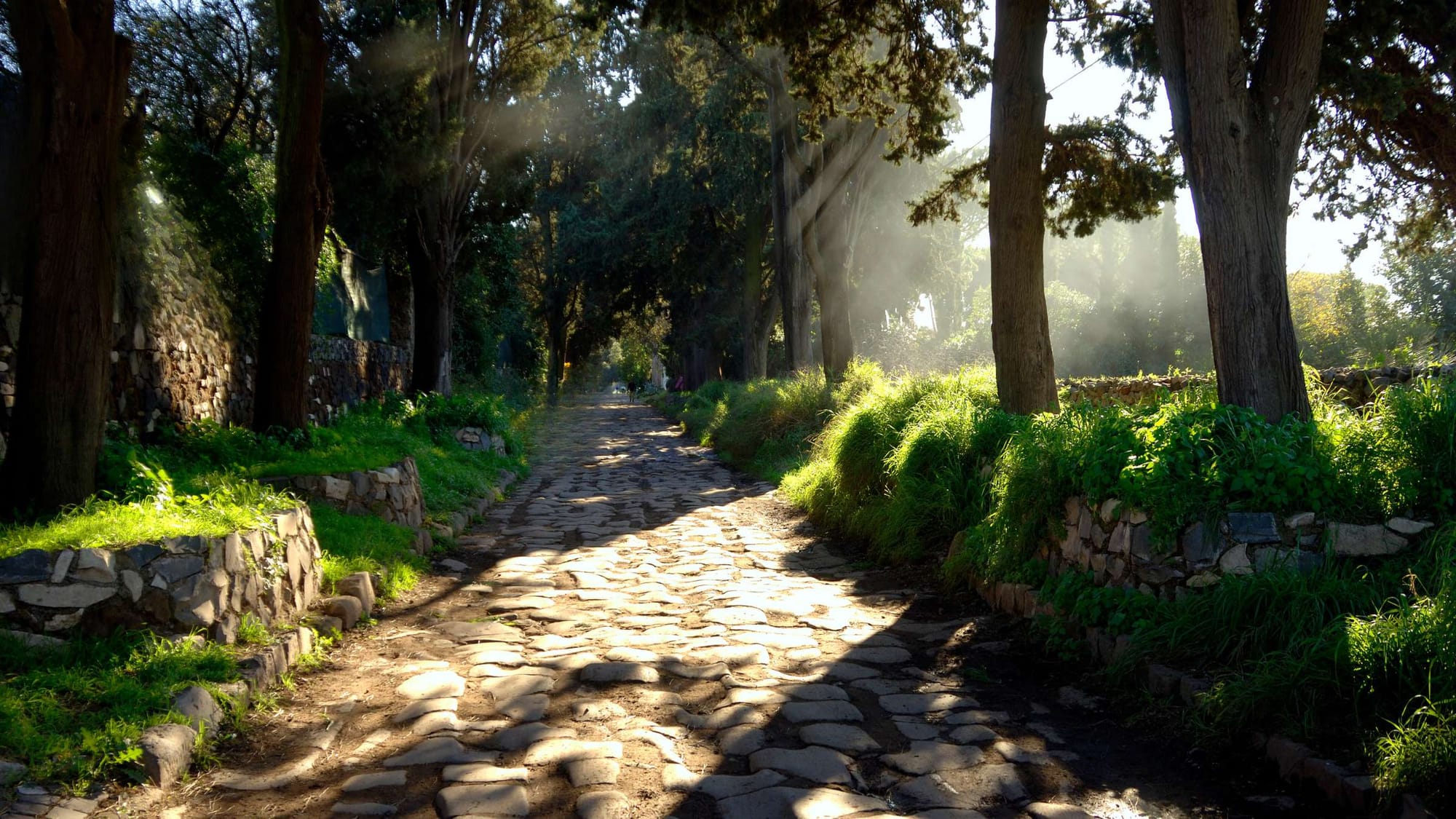 The Roman Appian Way in Mist