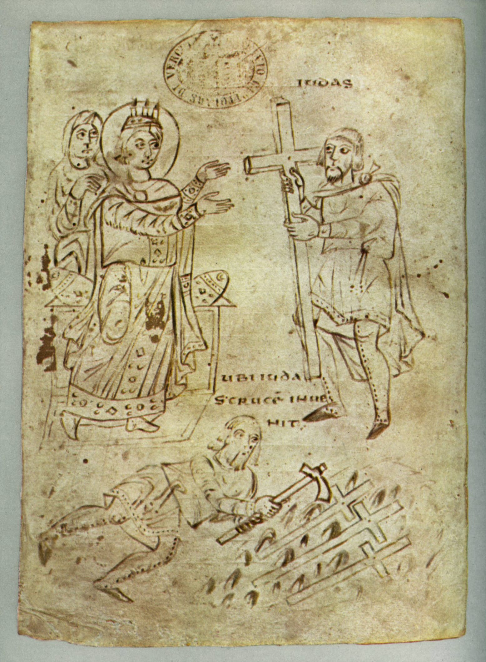 Helena finding the True Cross, Italian manuscript, c. 825