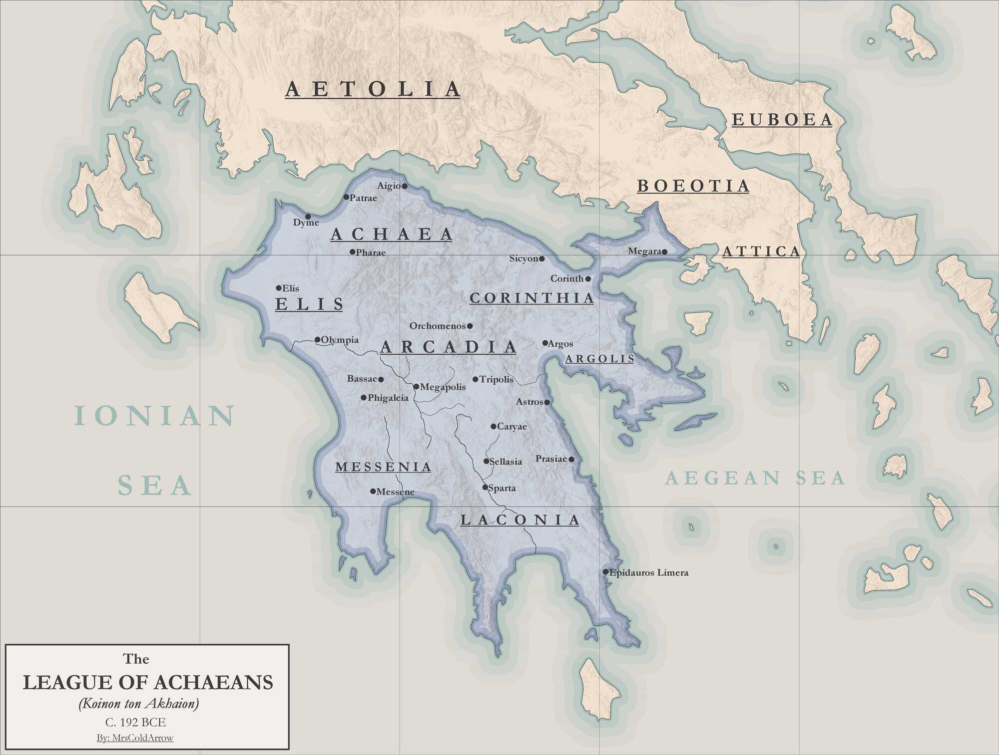 A map of the Achaean League in Ancient Greece. 