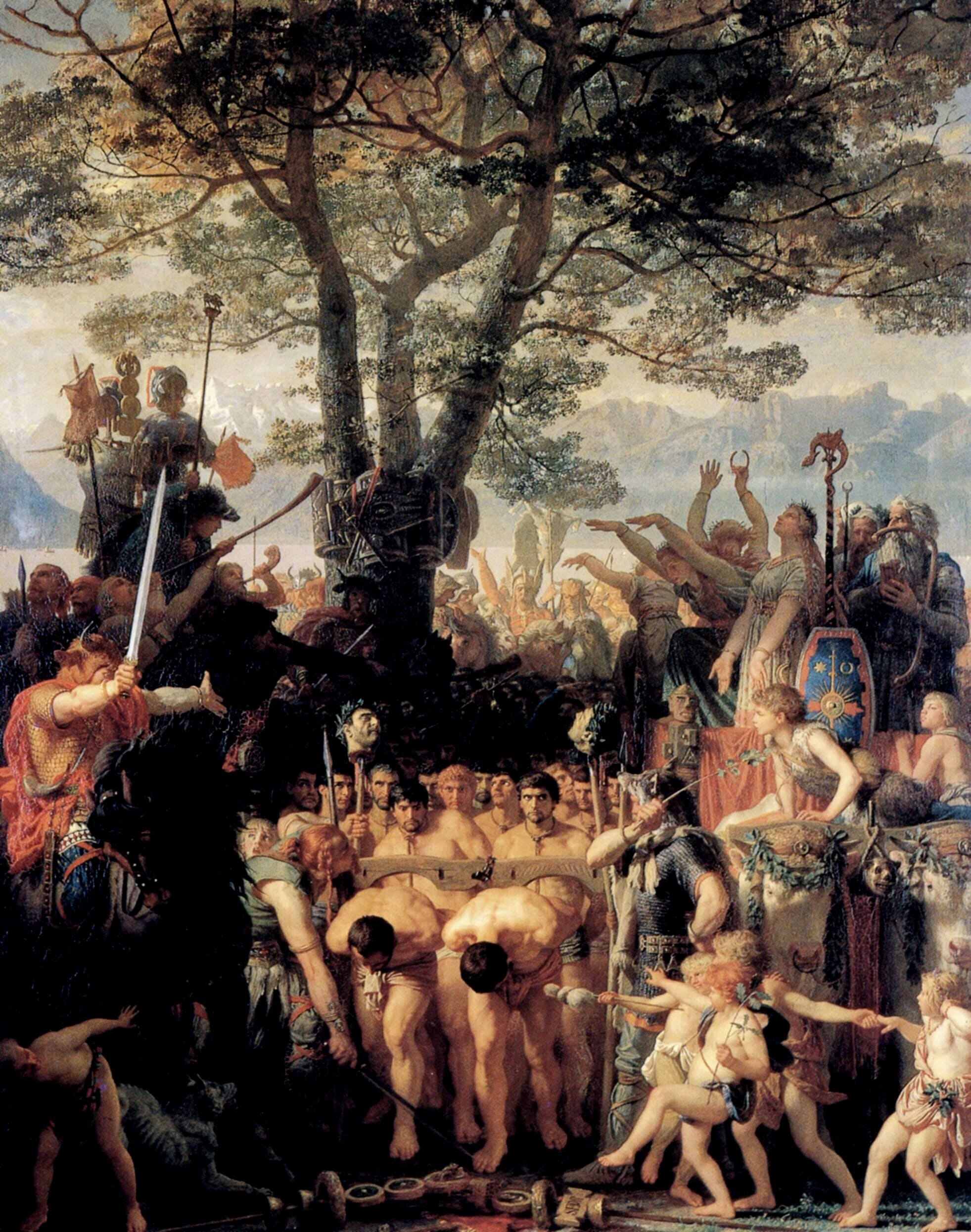 Romans Passing under the Yoke (1858) by Charles Gleyre, imagining the subjugation of Romans following their defeat by the Helvetii around 107 BC (Cantonal Museum of Fine Arts)