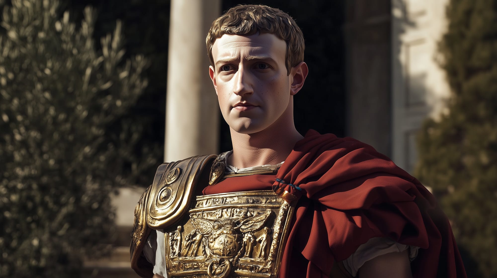 A reimagination of Mark Zuckerberg as Emperor Augustus