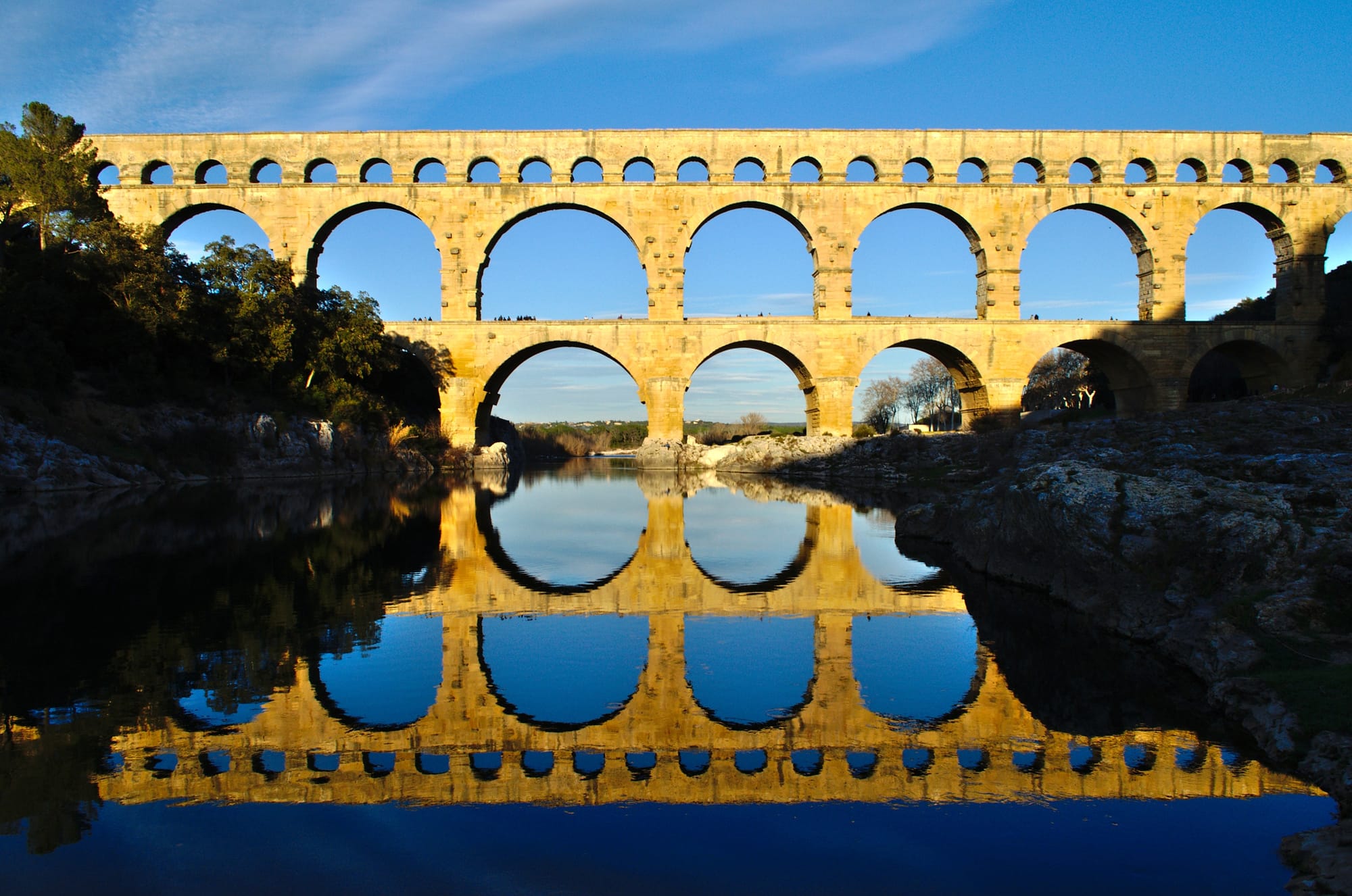 The famous Pont du Gard Roman bridge and aqueduct