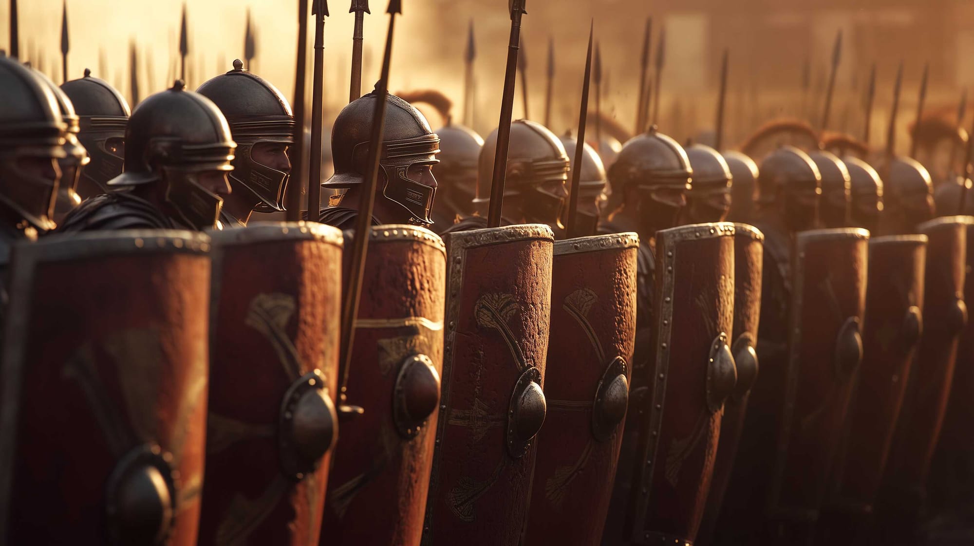 A possible representation of Roman legionnaires preparing for battle, their javelins at the ready to surprise their enemies with their volley