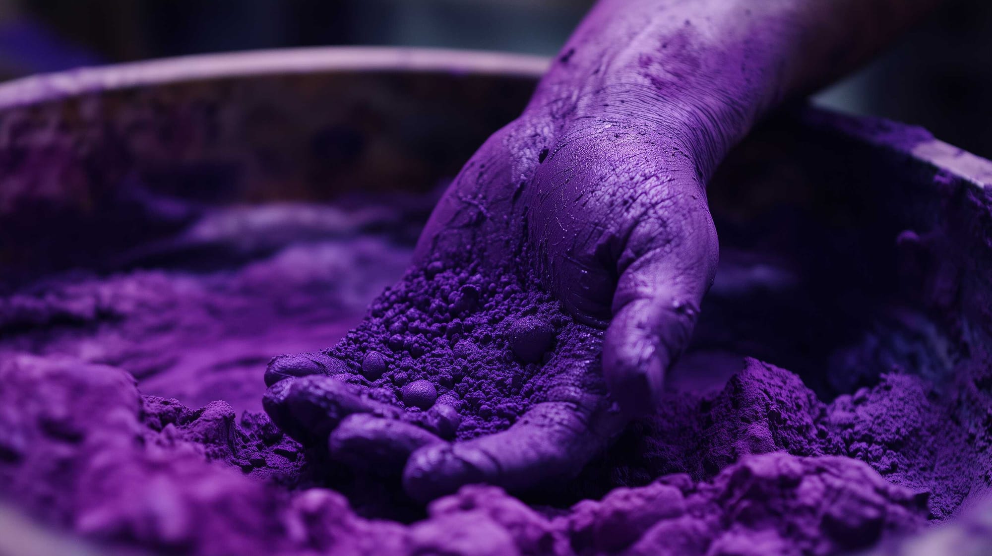 A representation of a Roman dye factory worker’s hand, dipped inside dust that would later be converted into a dye