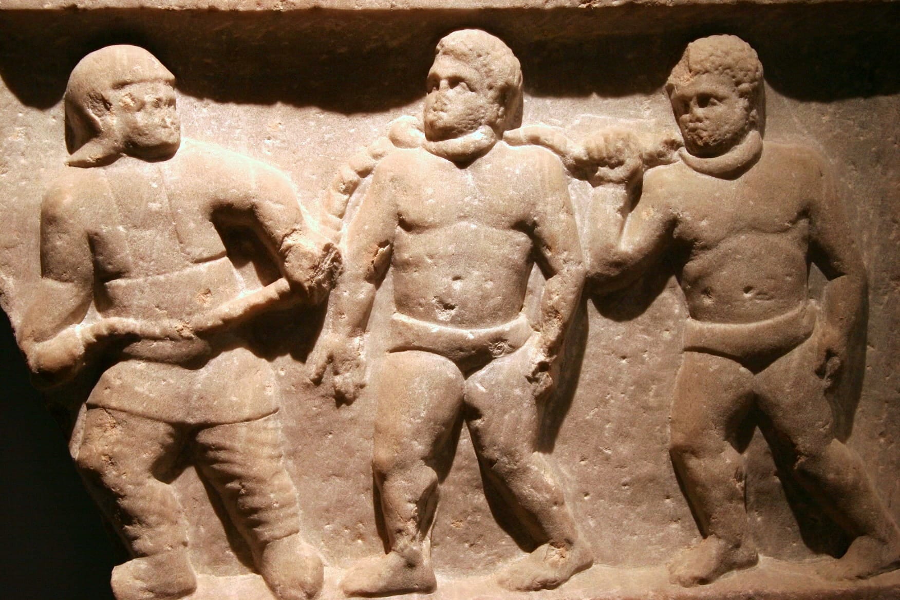 Relief from Smyrna (present-day İzmir, Turkey) depicting a Roman soldier leading captives in chains