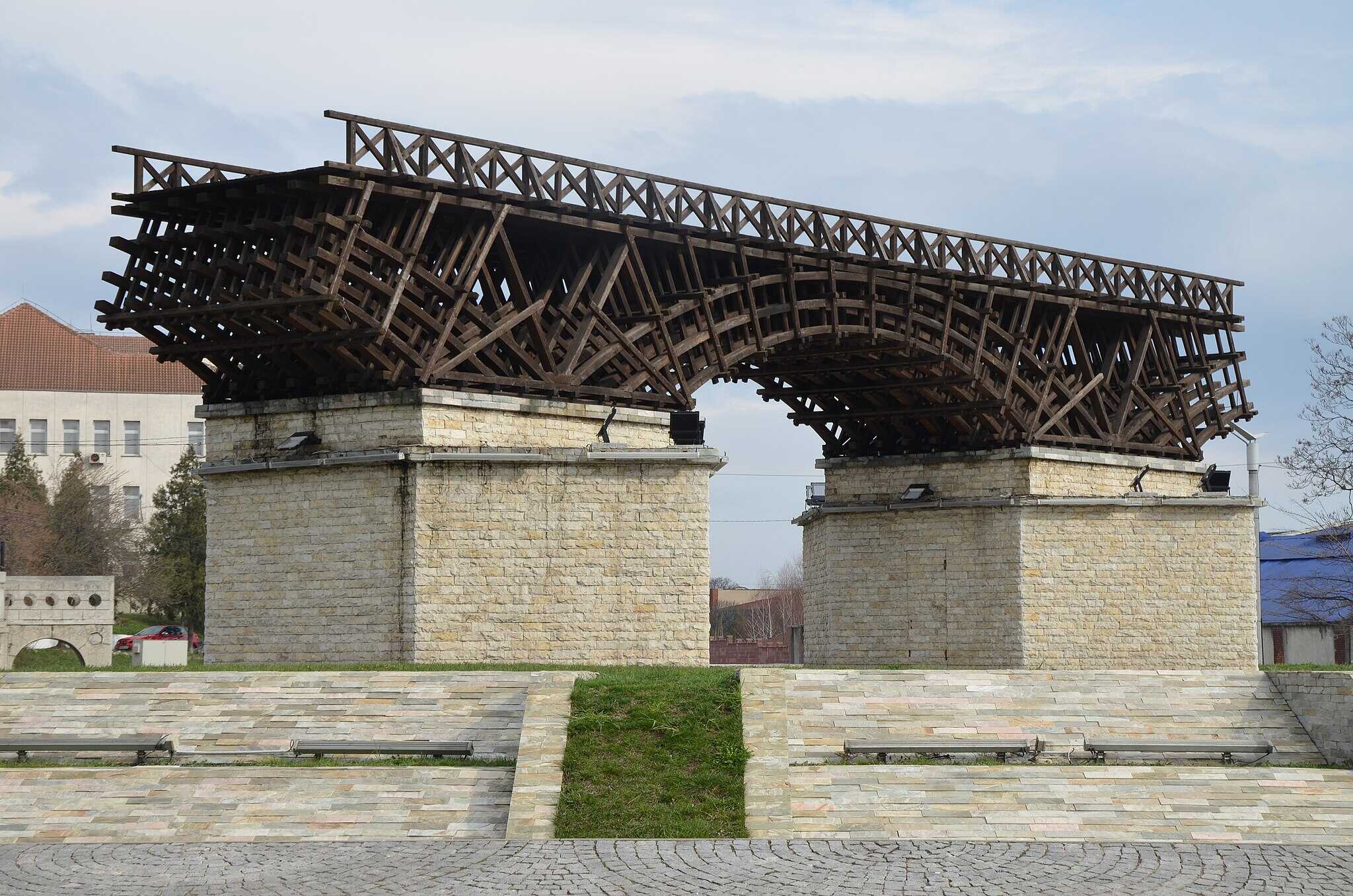 A reconstruction of Trajan's Bridge over the Danube, Romanian side 