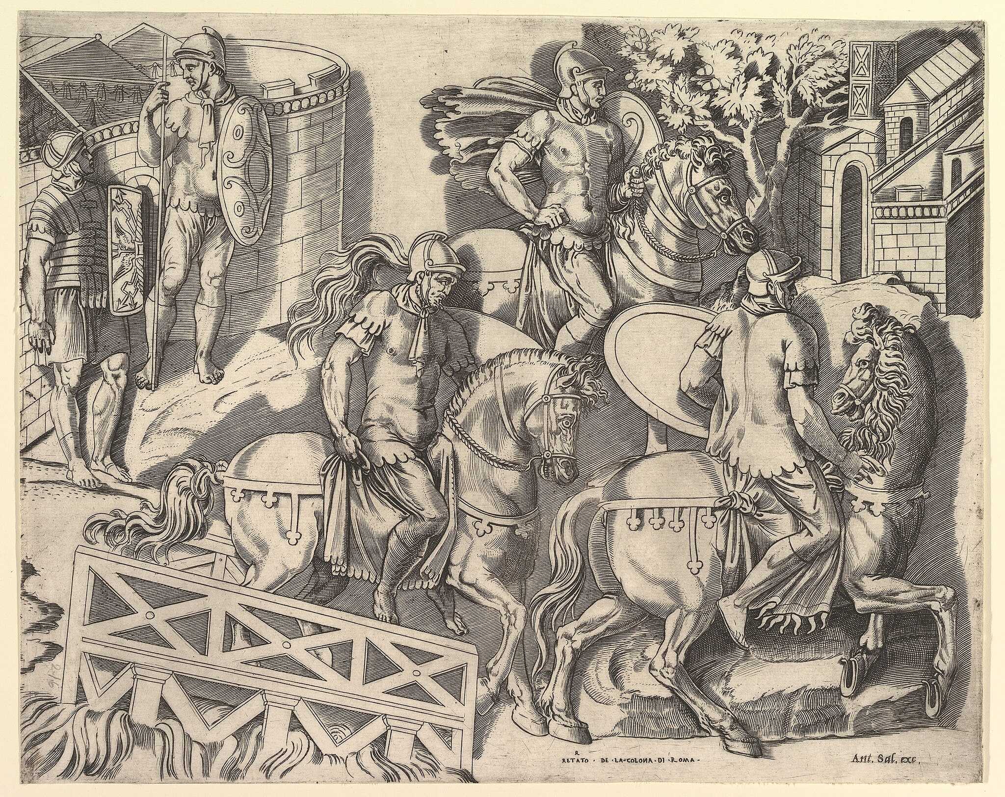 Roman Horsemen Crossing a Bridge (from Trajan's Column)