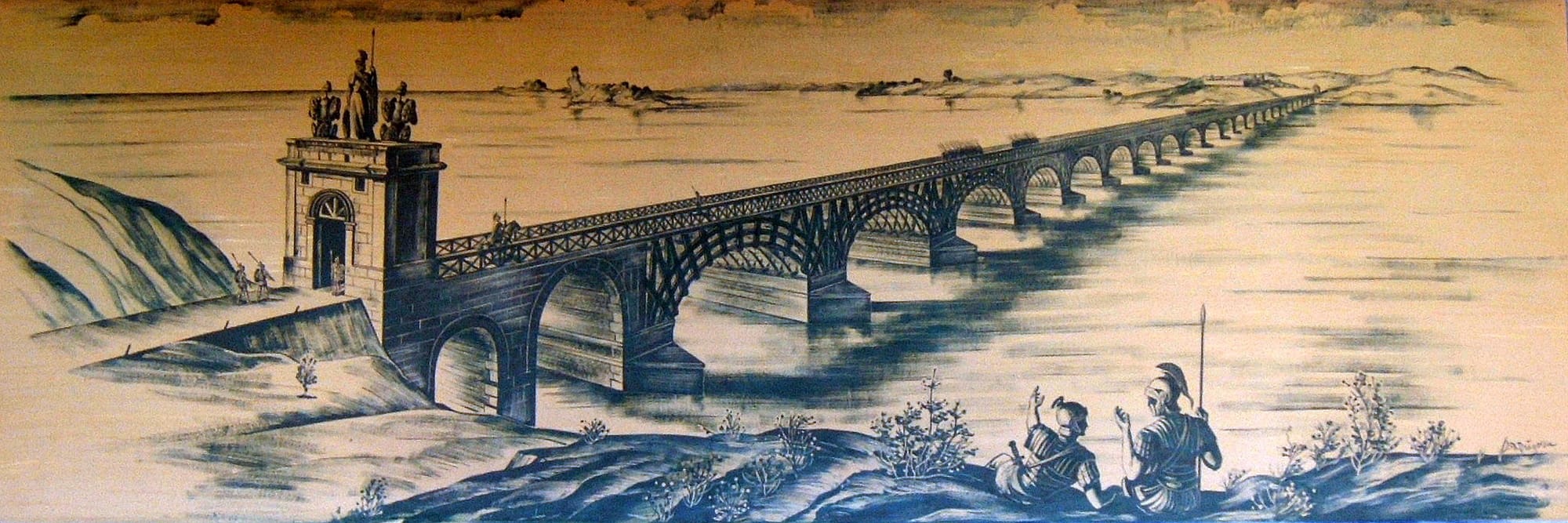 Reconstruction of the Roman Trajan's Bridge across the lower Danube by the engineer E. Duperrex in 1907.