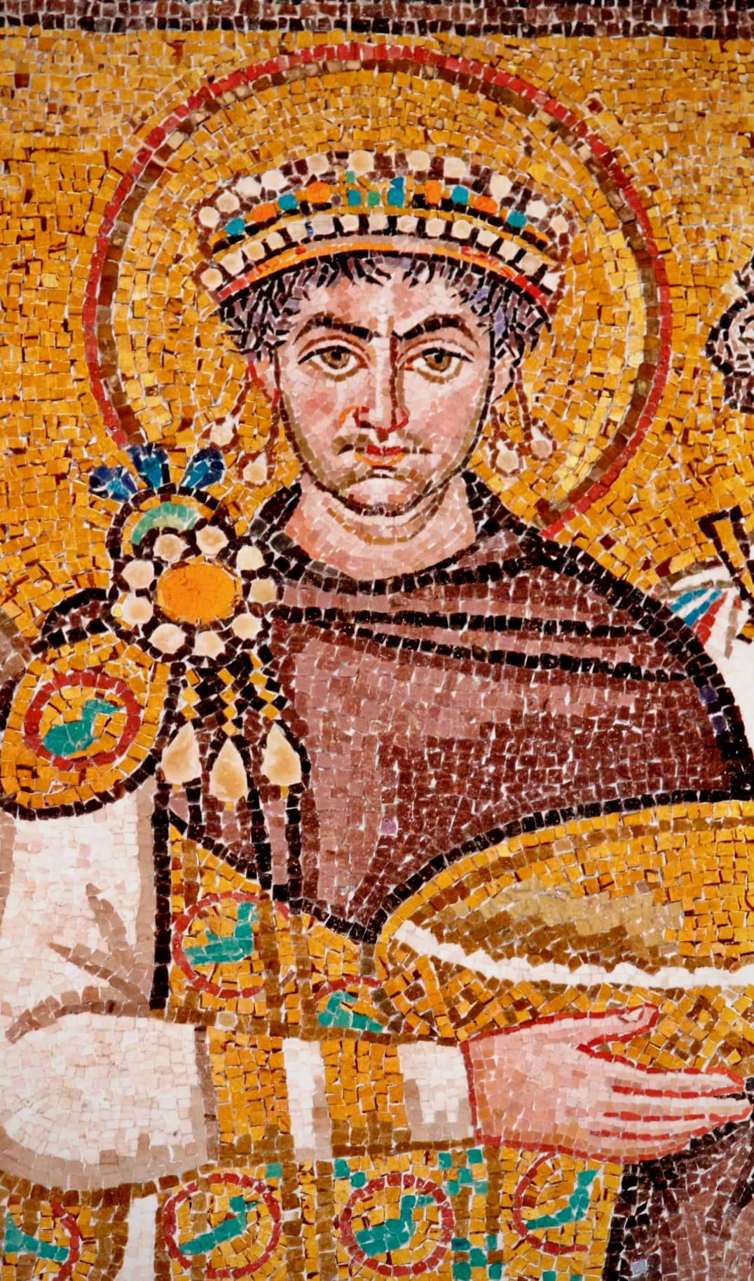 Emperor Justinian, wearing his Tyrian Purple imperial robes.