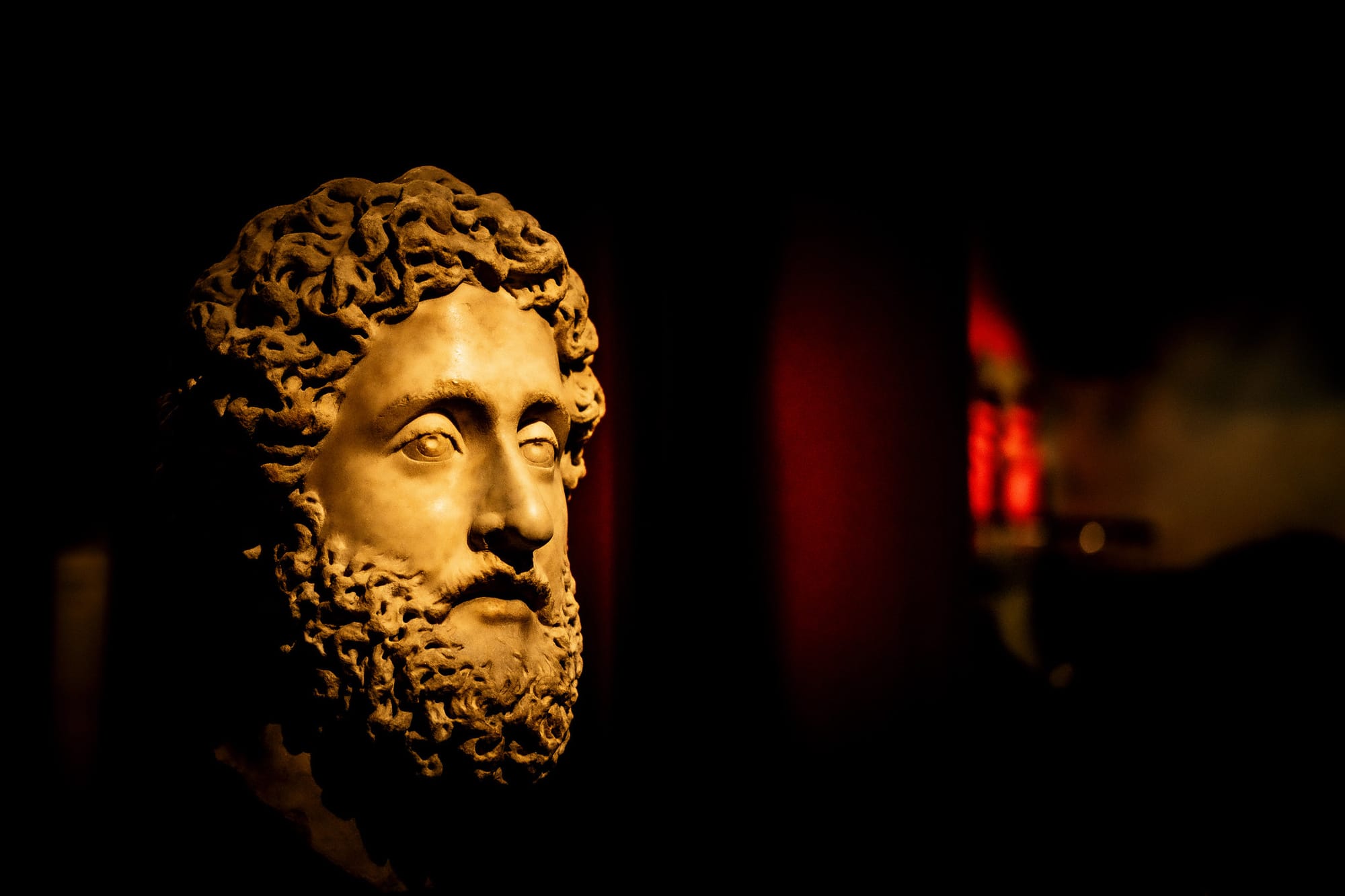 A darker version of a bust of Emperor Commodus, illustrating his character for most