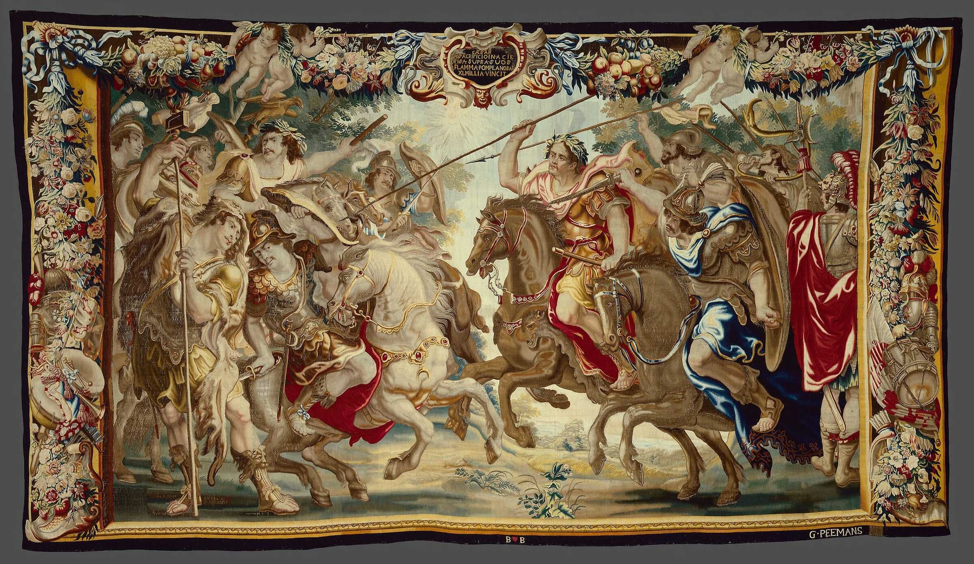 Silk Tapestry Showcasing Caesar Defeating the Troops of Pompey