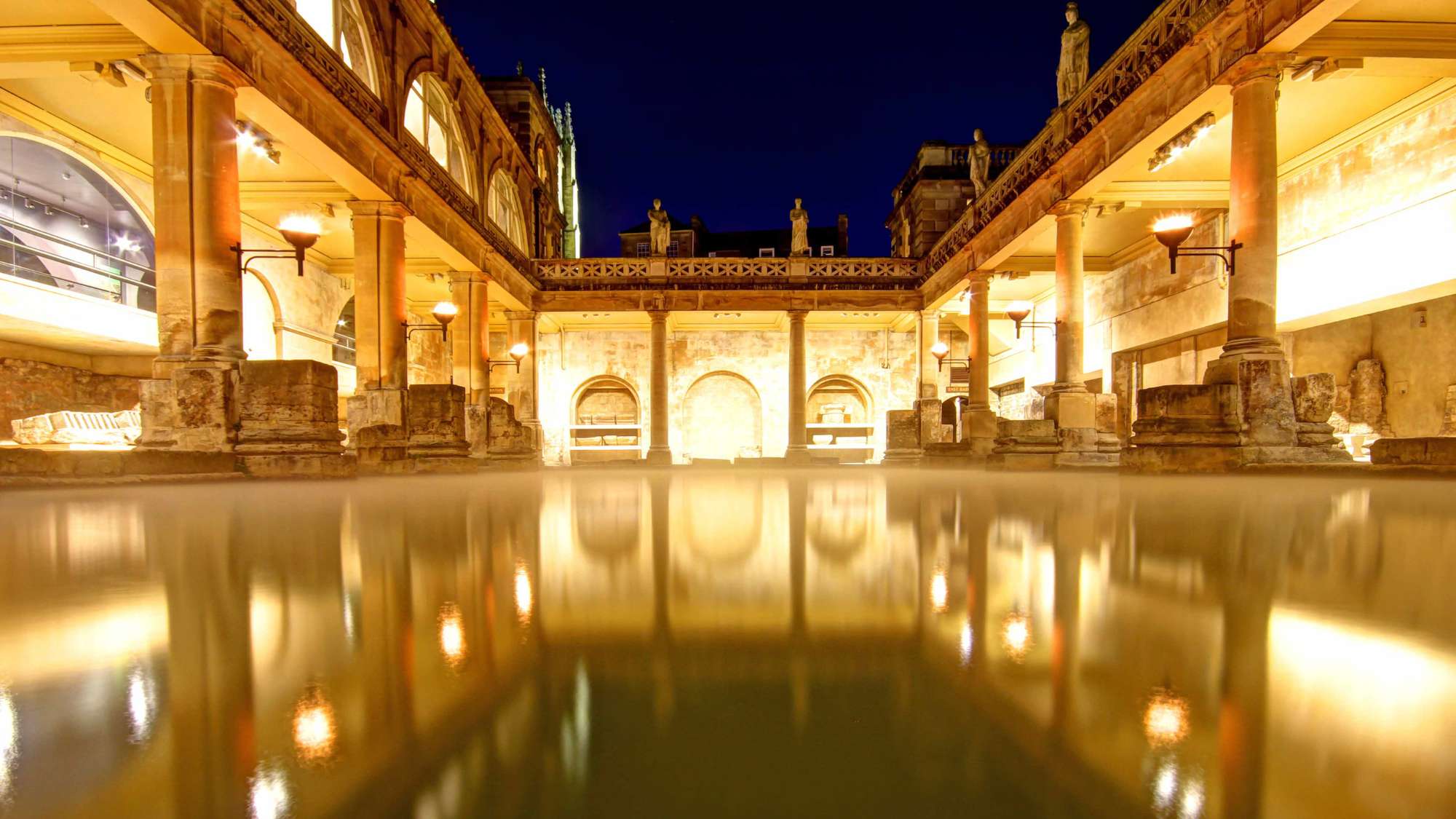 Roman baths at Avon England, at night