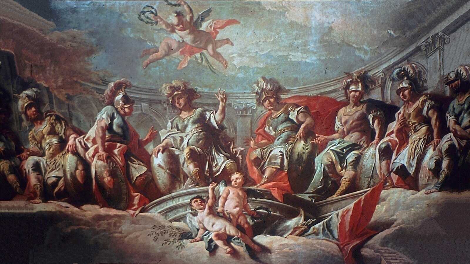 Pompey’s mark in history could be even greater, if his fate was different. Schwäbisch Hall, Town Hall, ceiling paintings in the wedding hall (Heroes' Hall): Achilles, Patroclus, Hector, Aeneas, Romulus or Caesar, Pompey, Scipio, Hannibal or Fabius. 