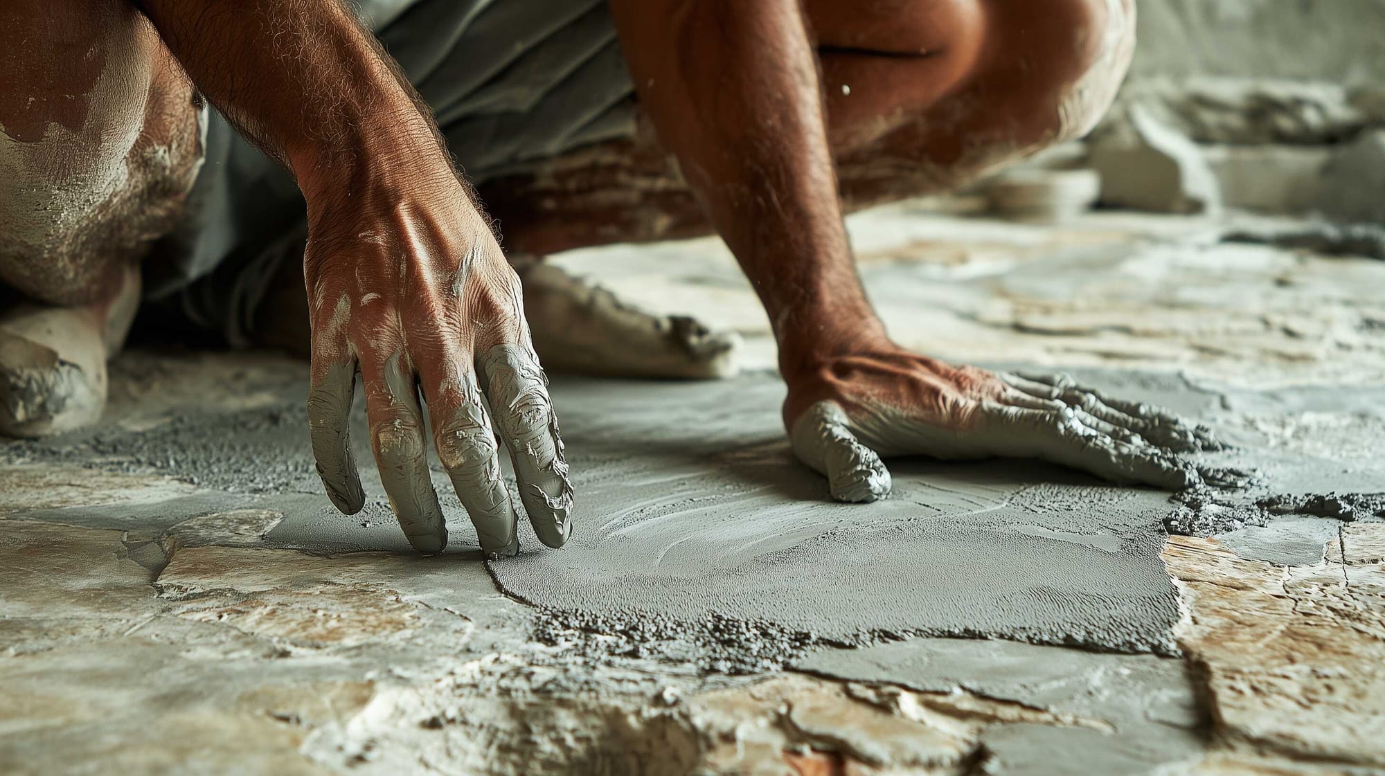 A possible representation of an Ancient Greek worker laying an early version of cement on the floor he is preparing