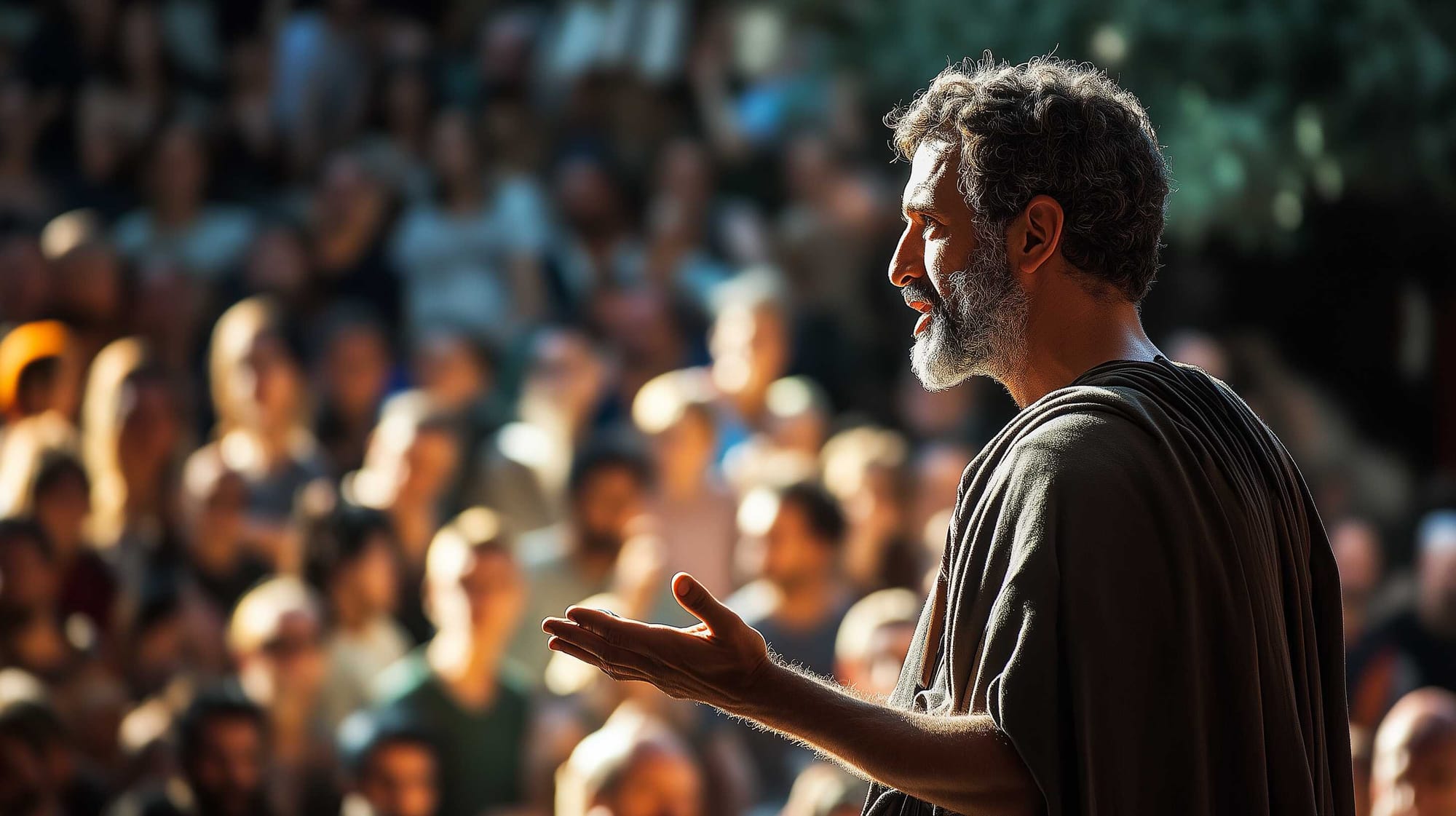 A possible representation of Herodes Atticus speaking to a Roman-Greek crowd in Ancient Athens