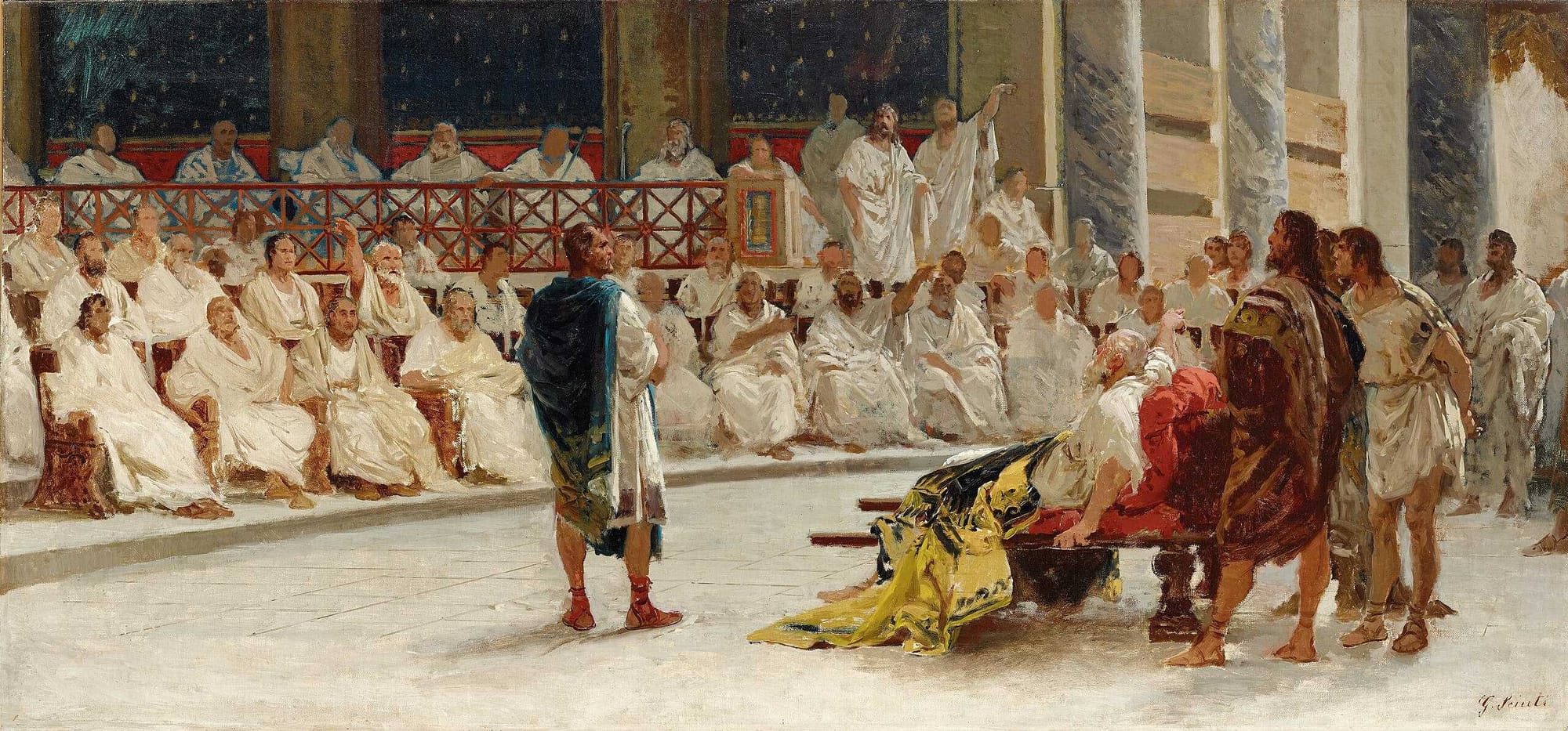 On the early days of Roman Republic, Censor Appius Claudius Caecus in the Senate, gives a reply to Cineas and asks him to leave Italy first and then negotiate peace.