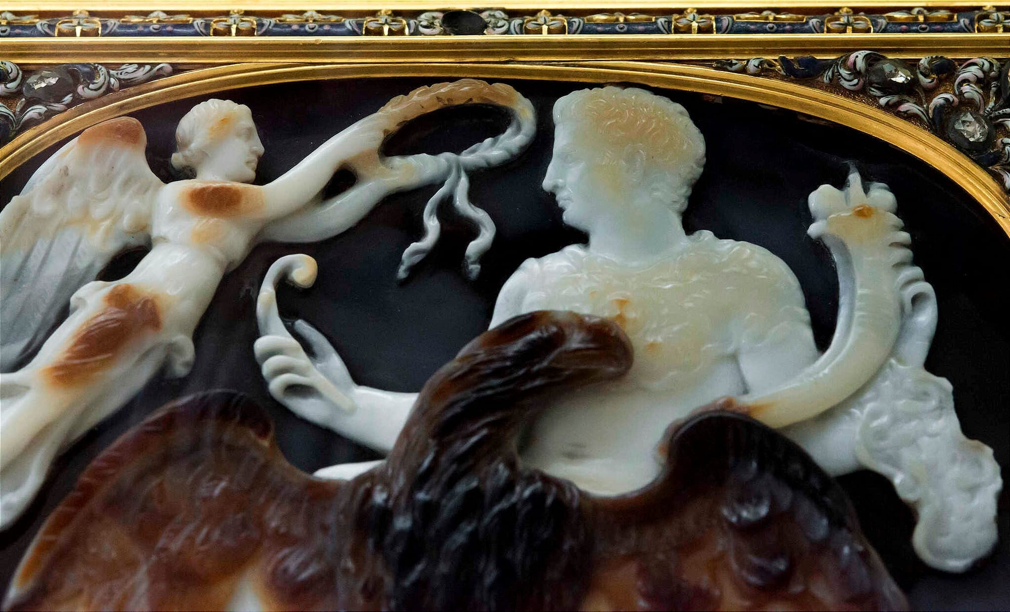 Cameo showing the Apotheosis of Roman emperor Claudius, taken to heaven by an eagle, crowned by a Winged Victory