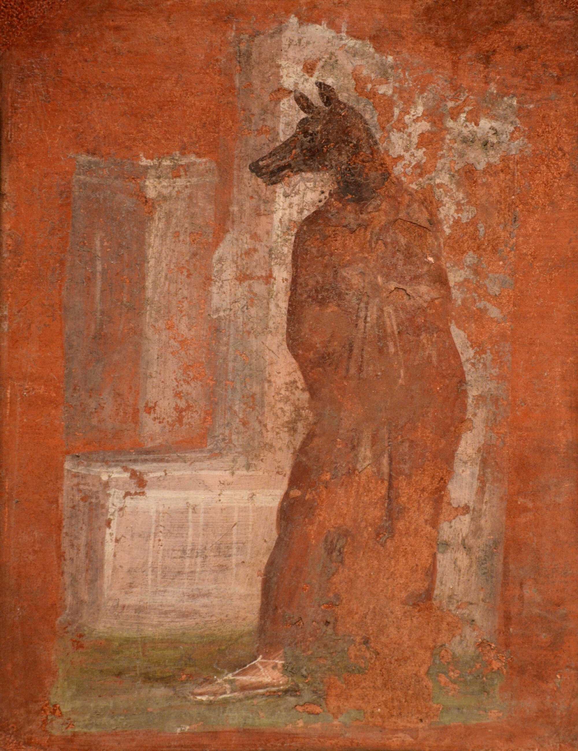 A fresco discovered in the temple of Isis in Pompeii, depicting a priestess dressed as Anubis