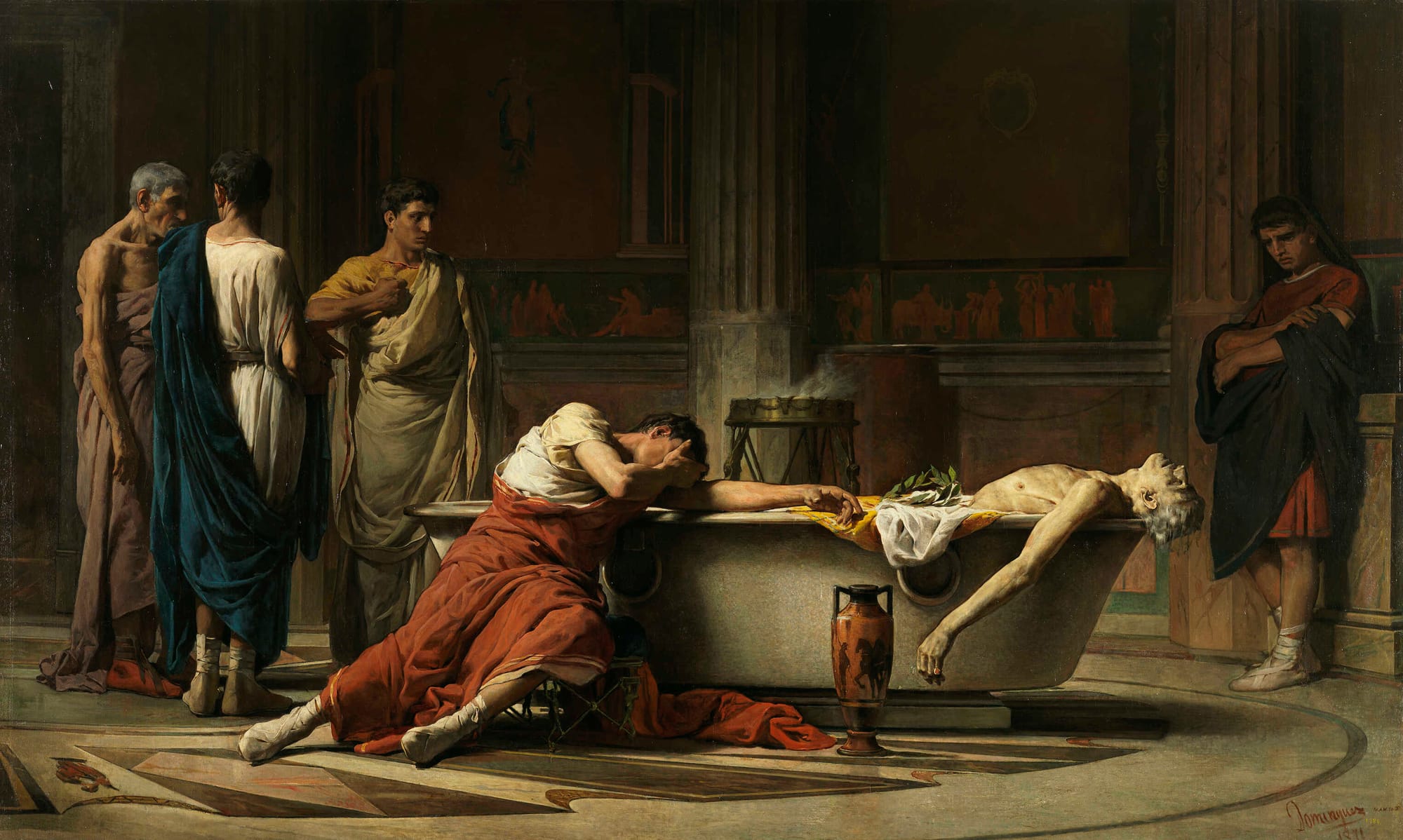 The death of Seneca, a painting by Manuel Dominguez Sanchez