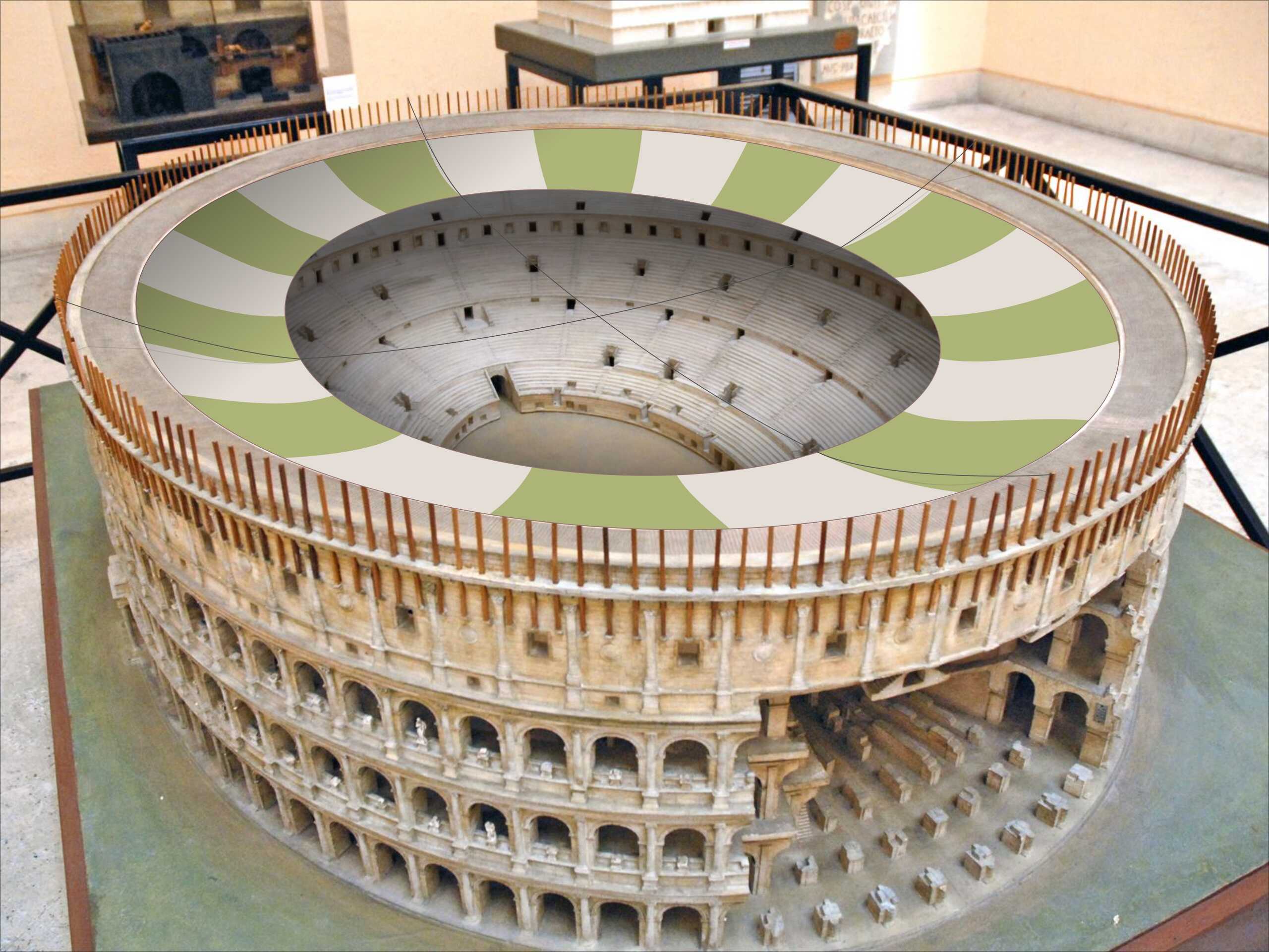 A model of the Roman Colosseum and its vellum covering it