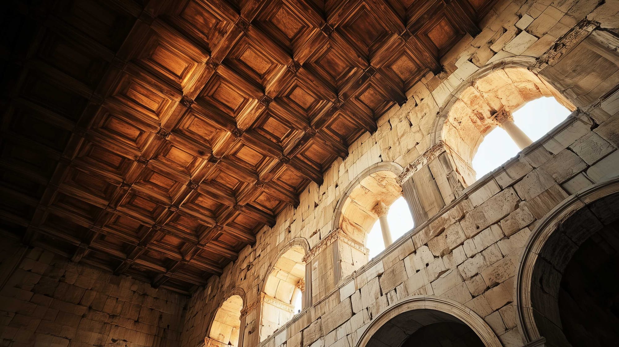 A possible reconstruction of the wooden timber roof of Odeon of Herodes Atticus, as it was when first built