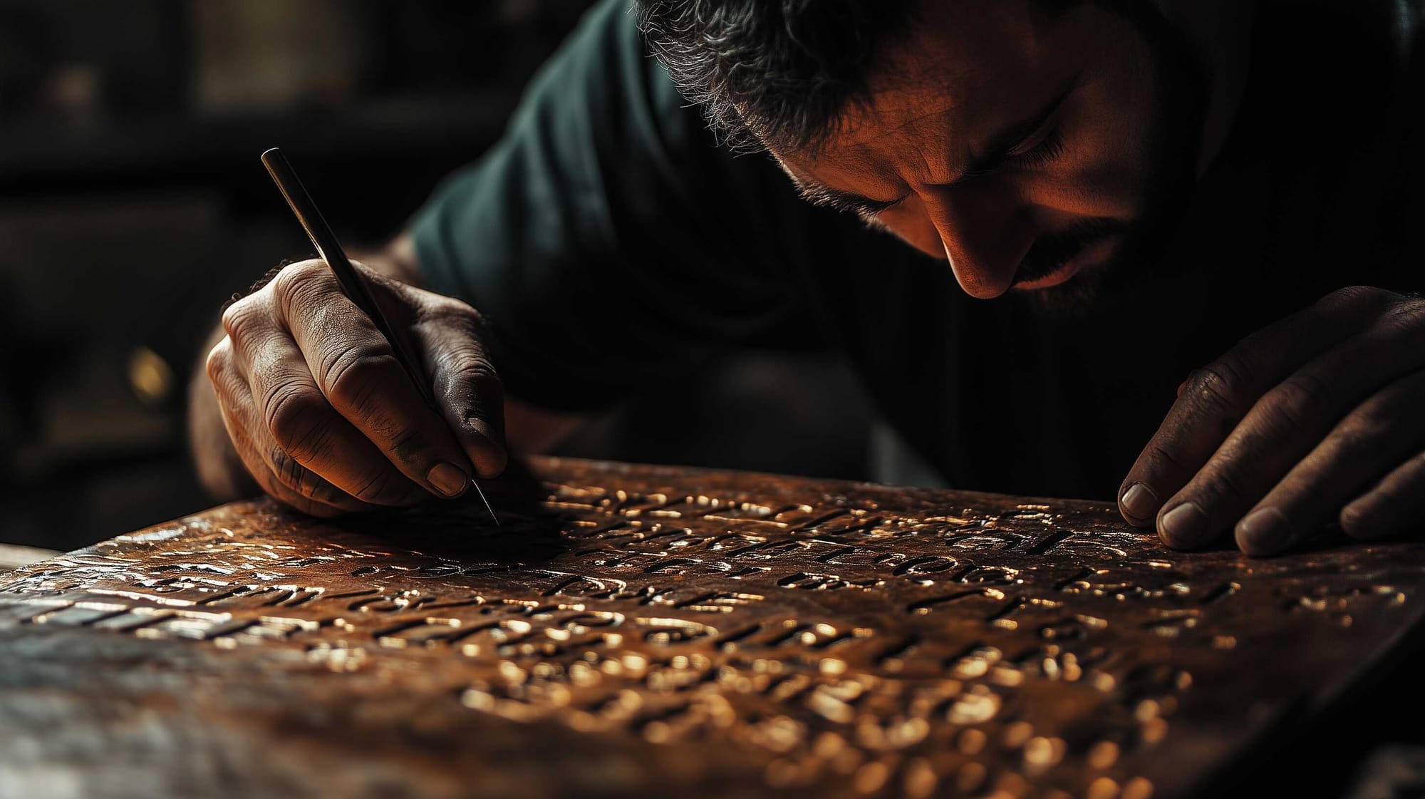 A possible representation of a Roman metalworker engraving on of the copper Twelve Tables