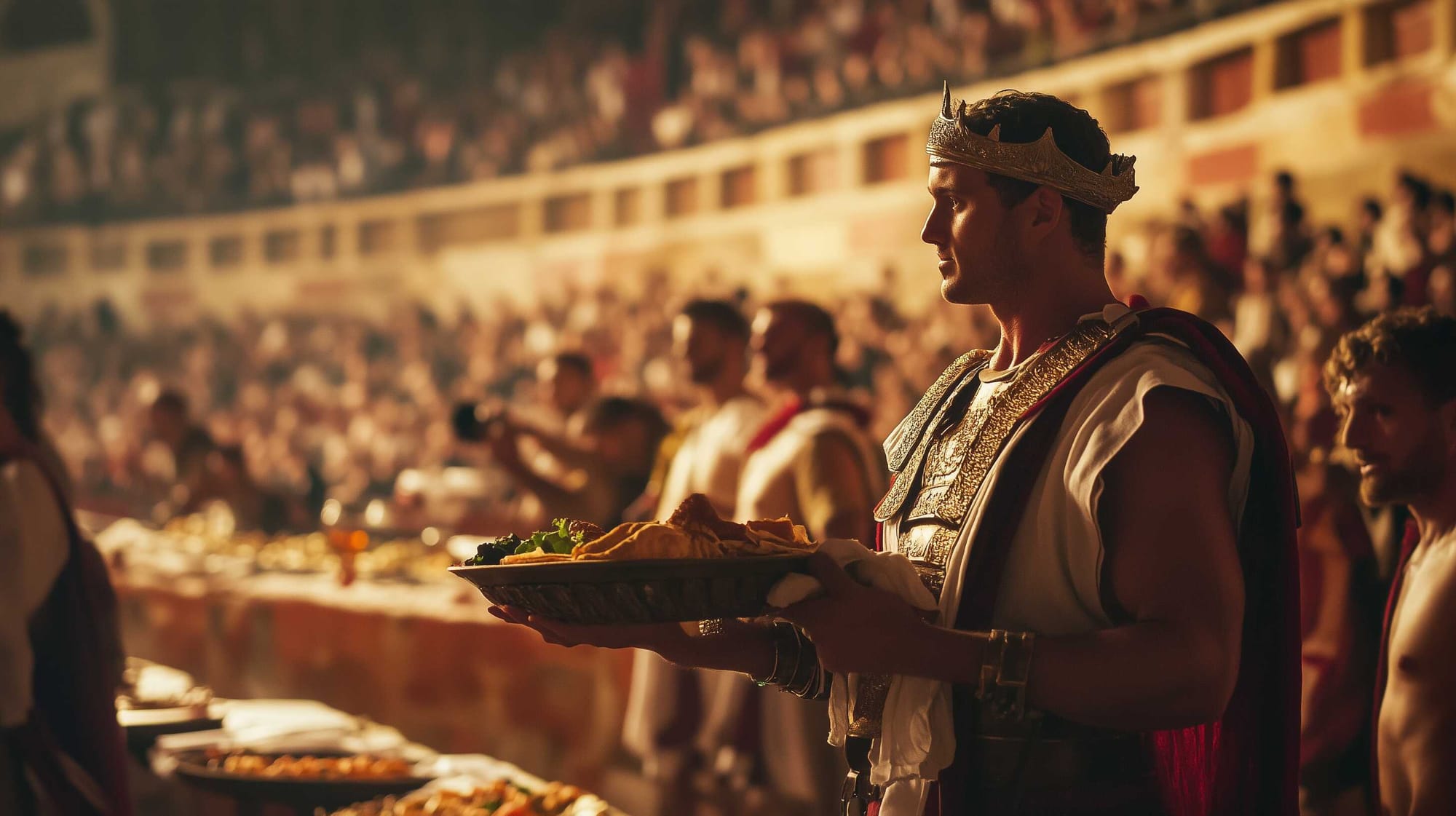 A possible representation of a servant dressed as Ganymede, distributing food to people in the Colosseum