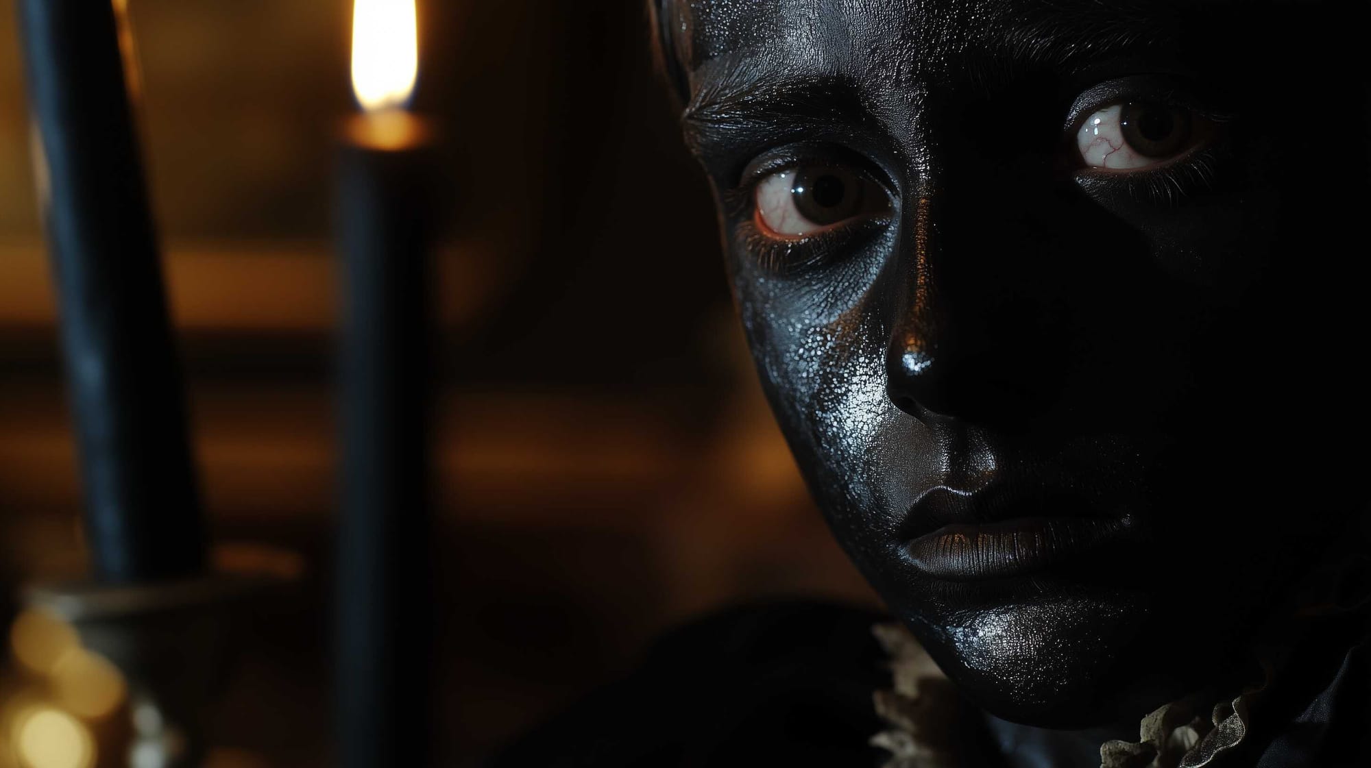 A possible representation of a young servant boy in Domitian’s black dinner, fully painted black to resemble a ghostly figure