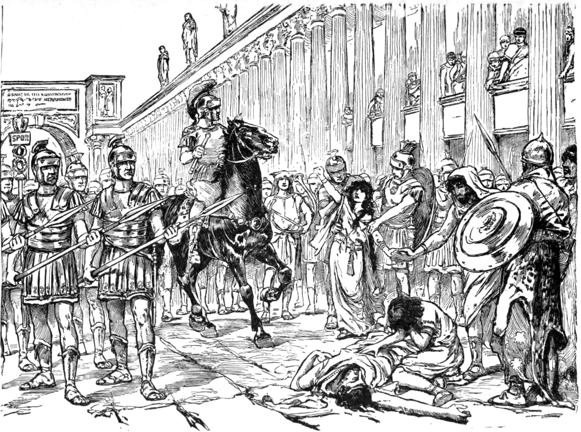 A sketch of Zenobia, in her Defiance in front of the Roman Tribune in the Street of the Thousand Columns