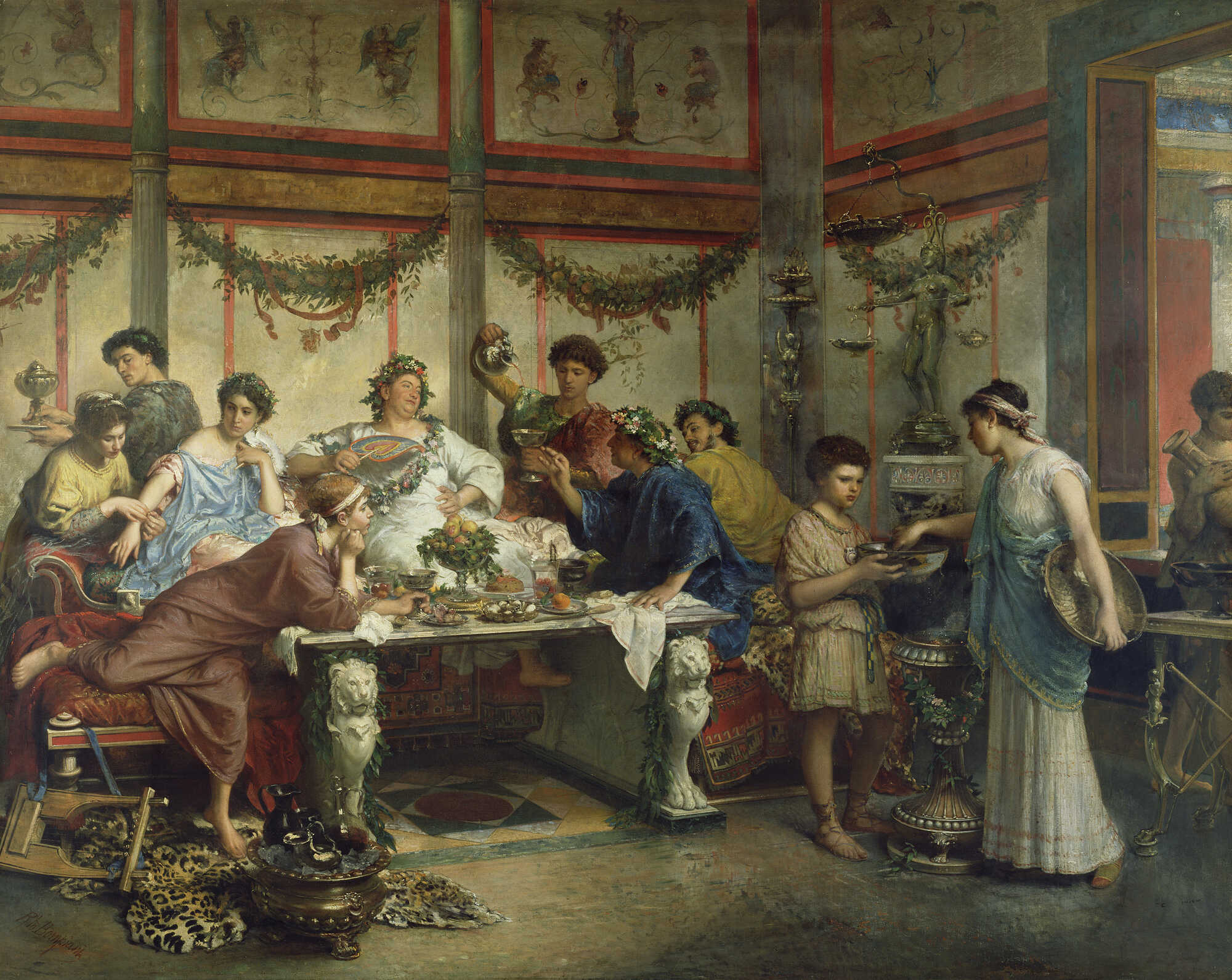 Painting of a Roman feast, by Roberto Bompiani