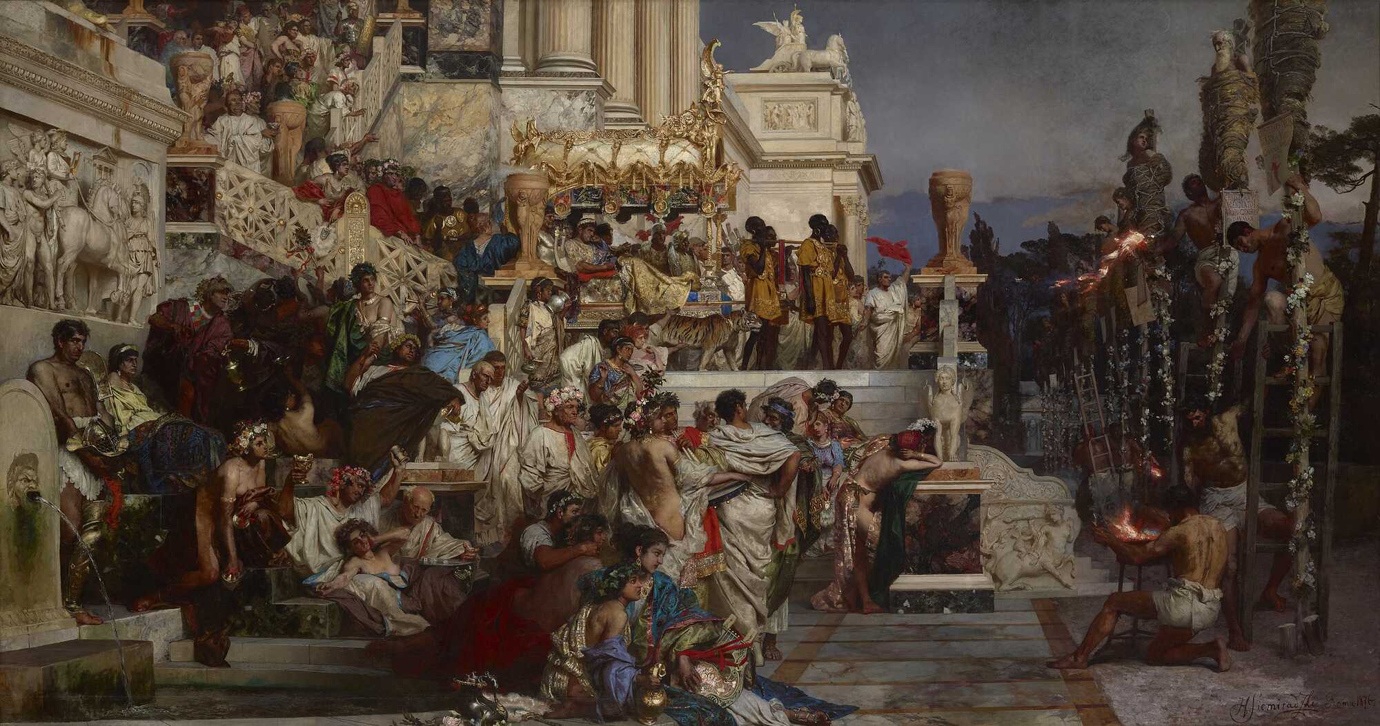 The painting by  Henryk Siemiradzki dubbed Nero’s Torches, depicting the burning of Christians in front of the Emperor and his audience