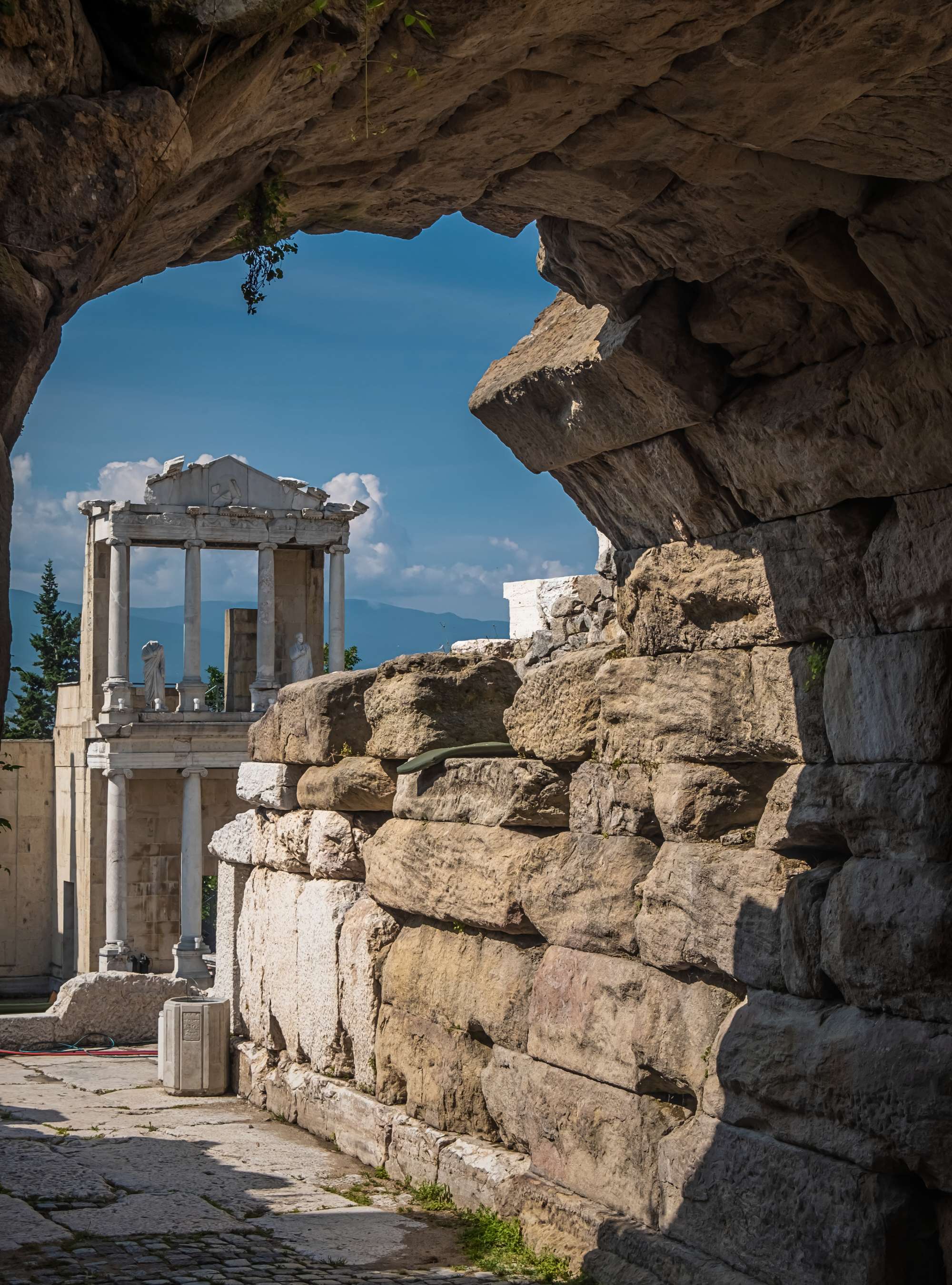 The ruins of the Roman theatre of Plovdiv, Bulgaria, one of the world's best-preserved ancient theatres, constructed in the 1st century under Emperor Domitian