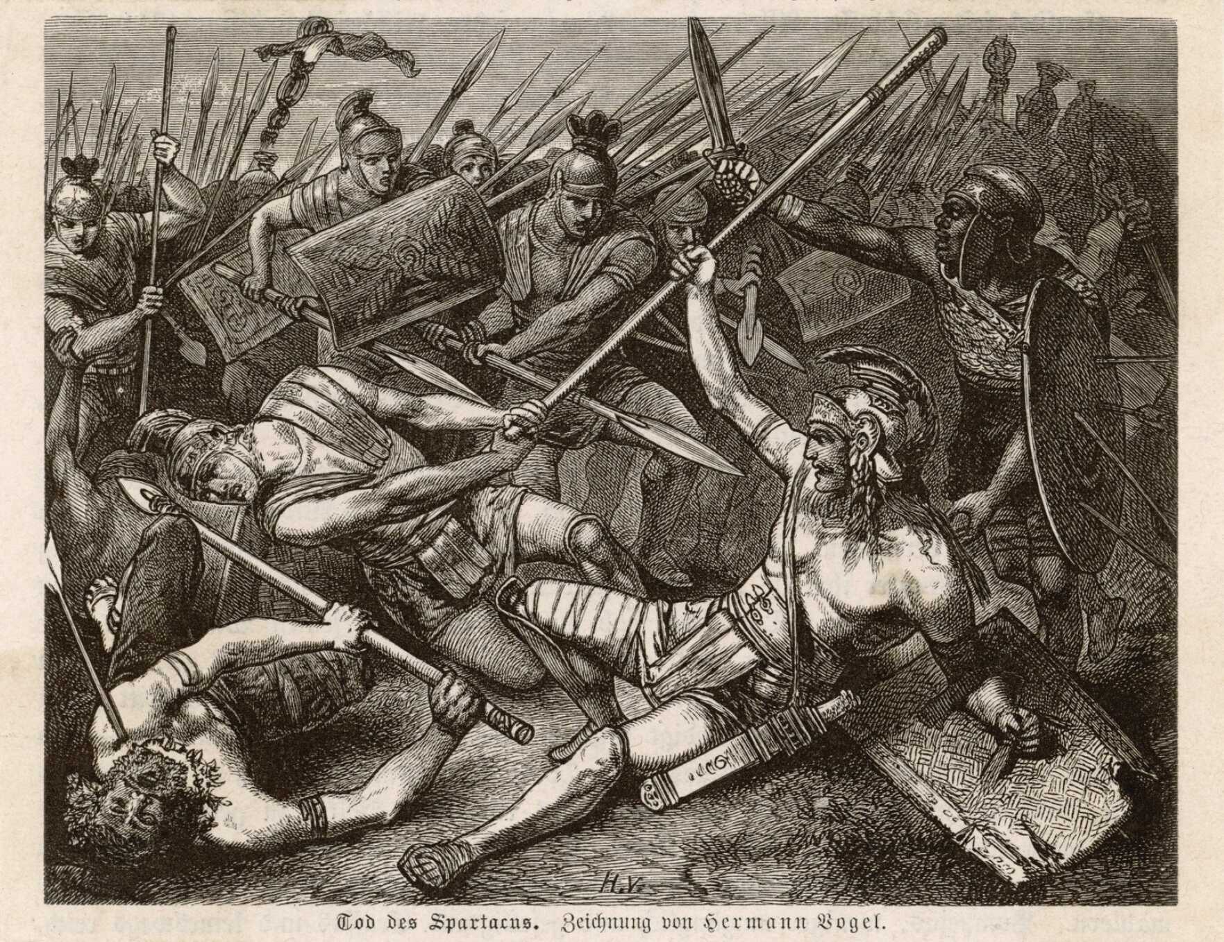 A gravure depicting the death of Spartacus, by Hermann Vogel