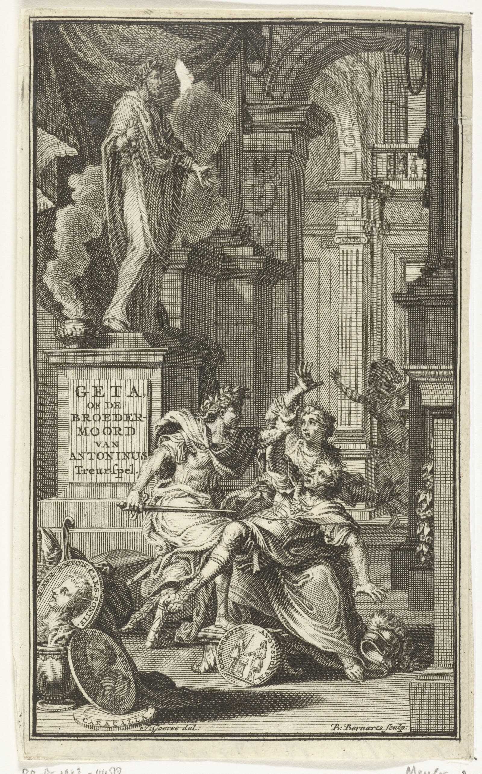 A gravure of Caracalla murdering his brother Geta, by Jan Goeree