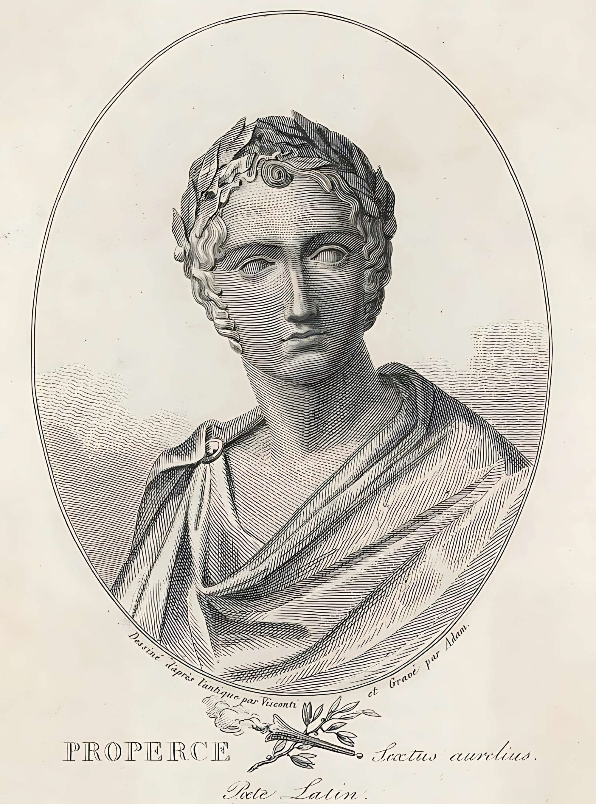 A gravure of Sextus Propertius, an Latin elegiac poet of the Augustan age