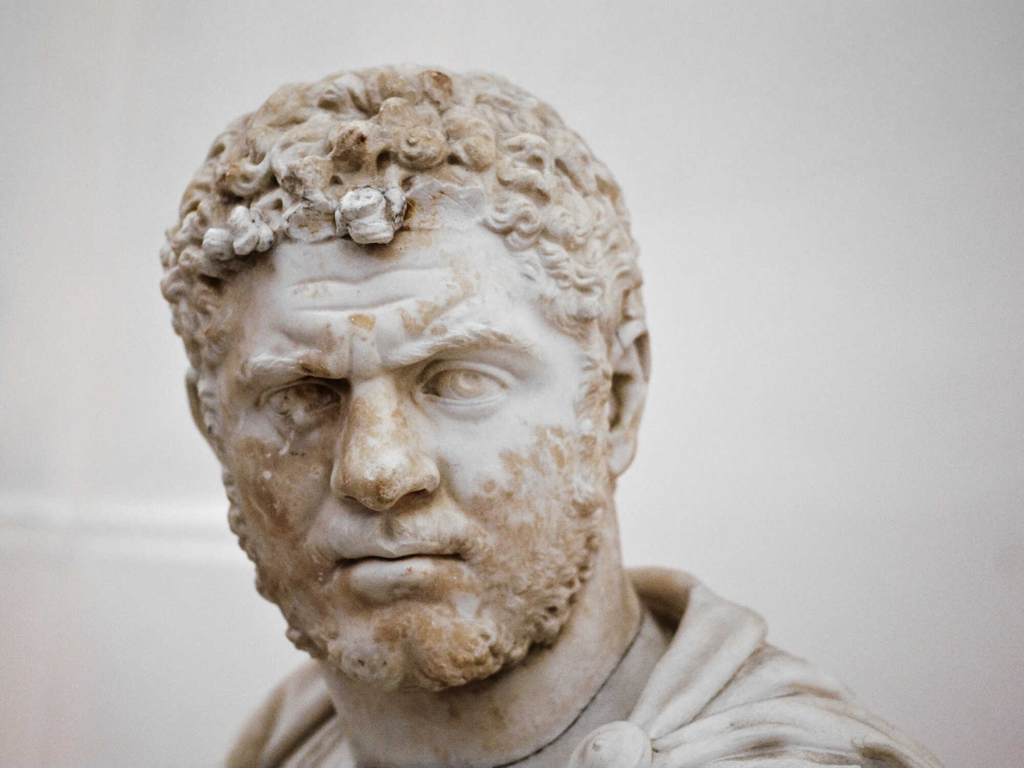 A marble bust of Roman Emperor Caracalla