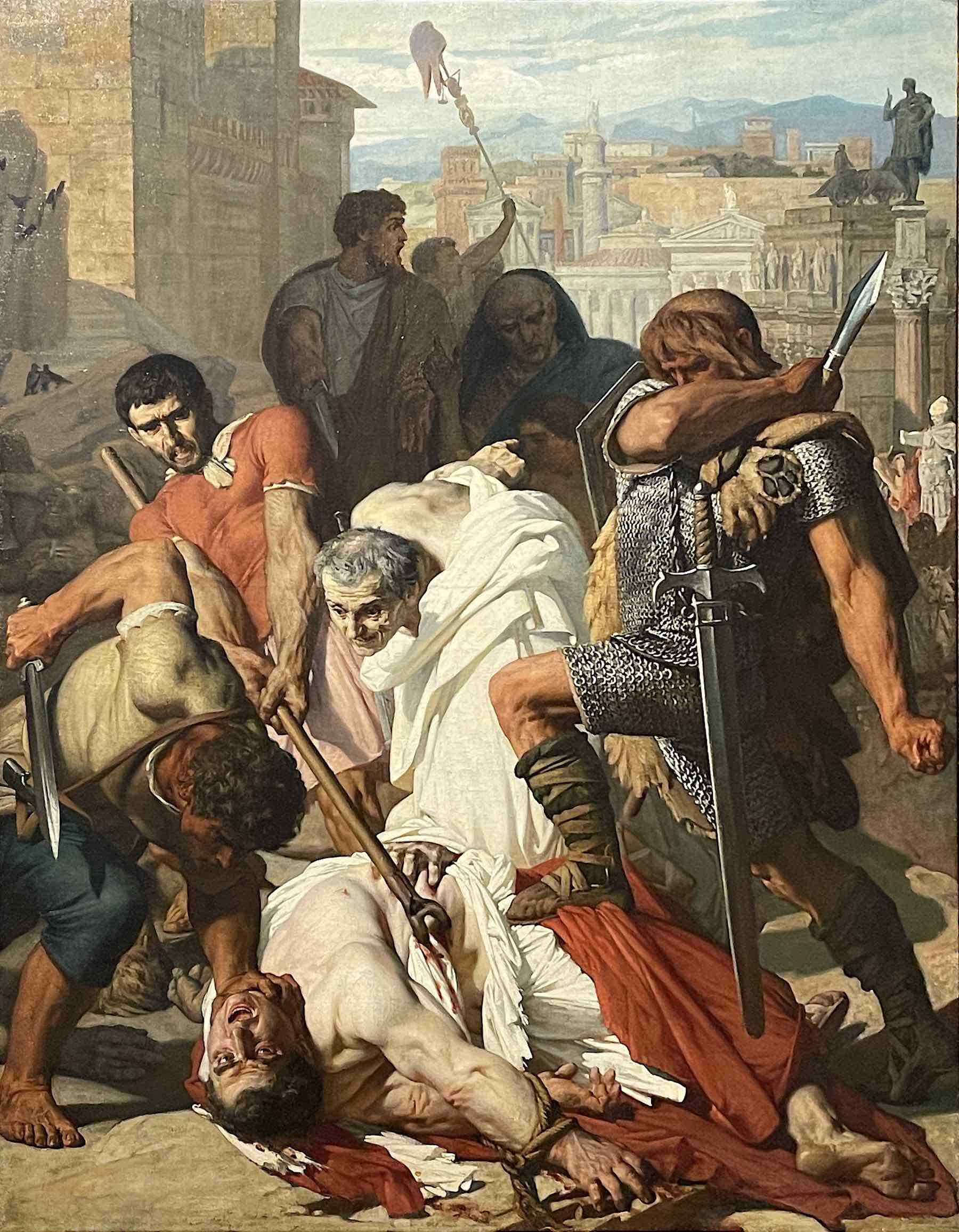 A painting by Lenepveu Jules-Eugène, depicting the death of Vitellius