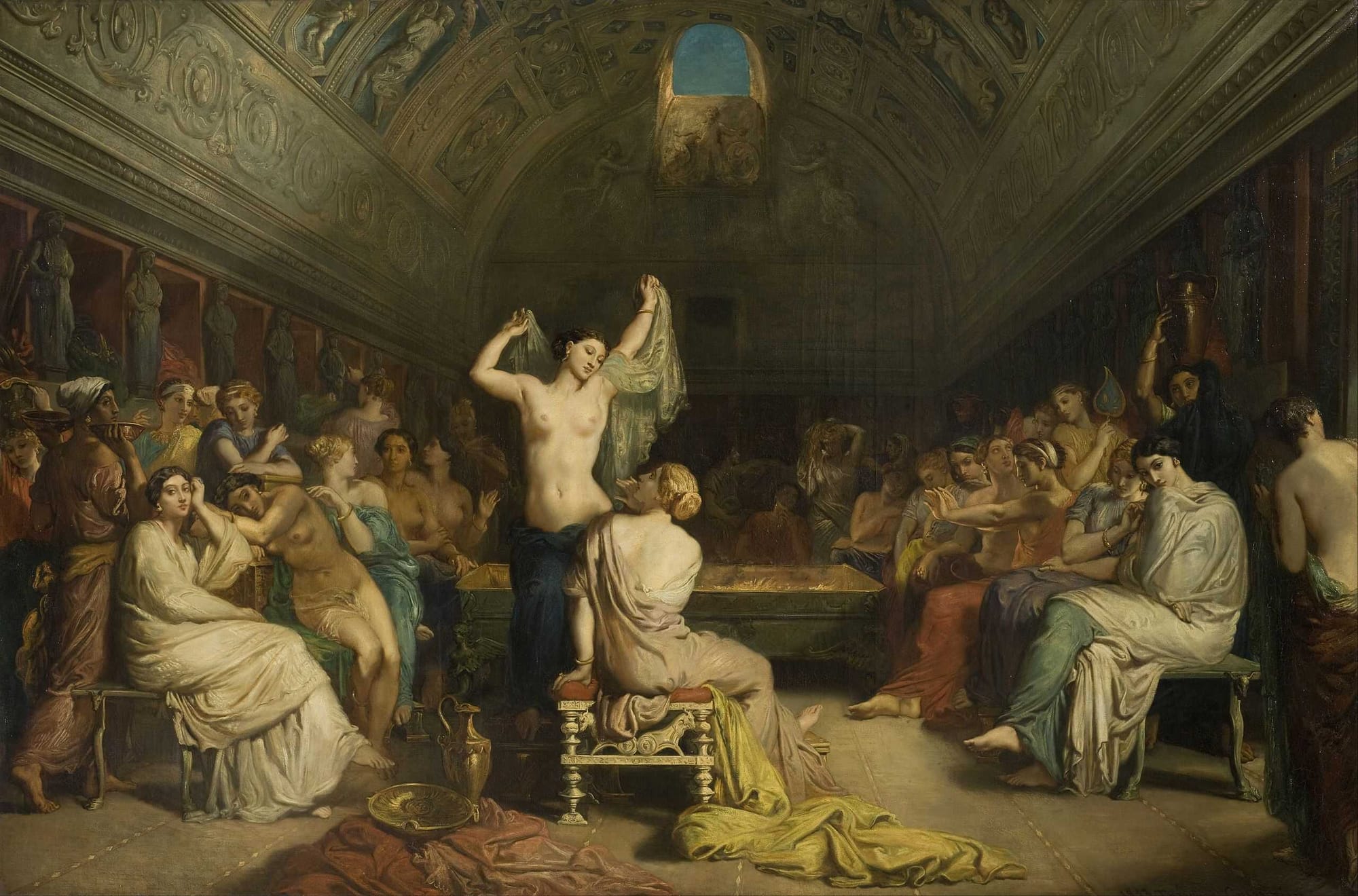 A painting by Théodore Chassériau of  The Tepidarium, the room where the women of Pompeii came to rest and dry off after coming out of the bath