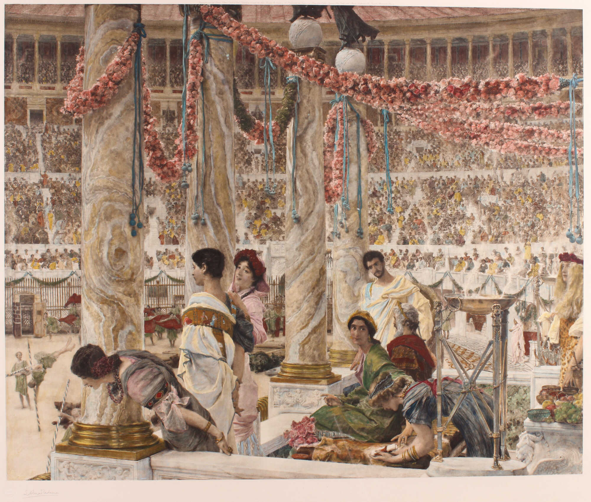 A painting of  Lawrence Alma-Tadema, of Geta and Caracalla watching gladiatorial games at the Colosseum