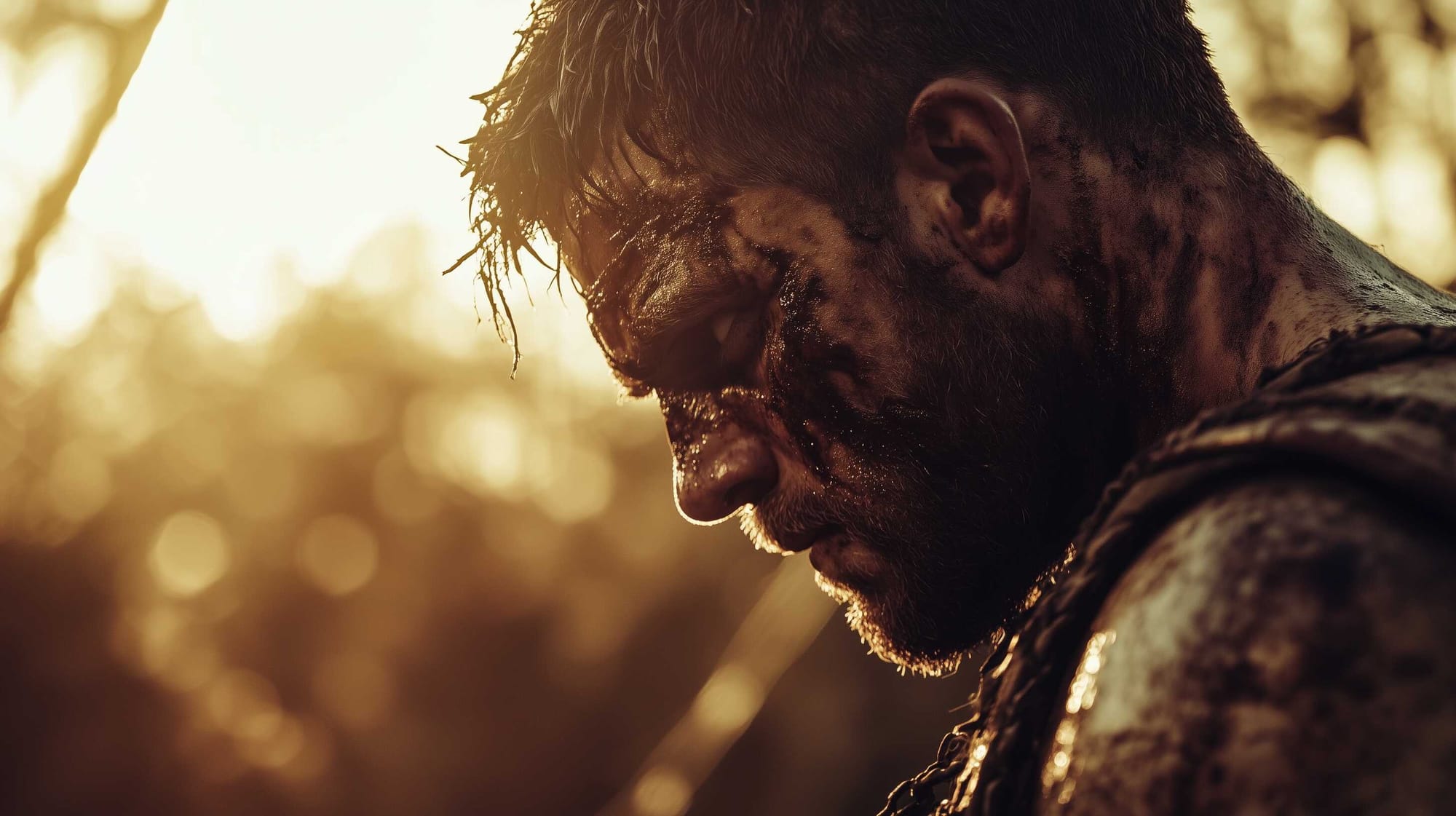 A possible portrait of Spartacus, right after a battle, exhausted and mourning about his dead friend Crixus