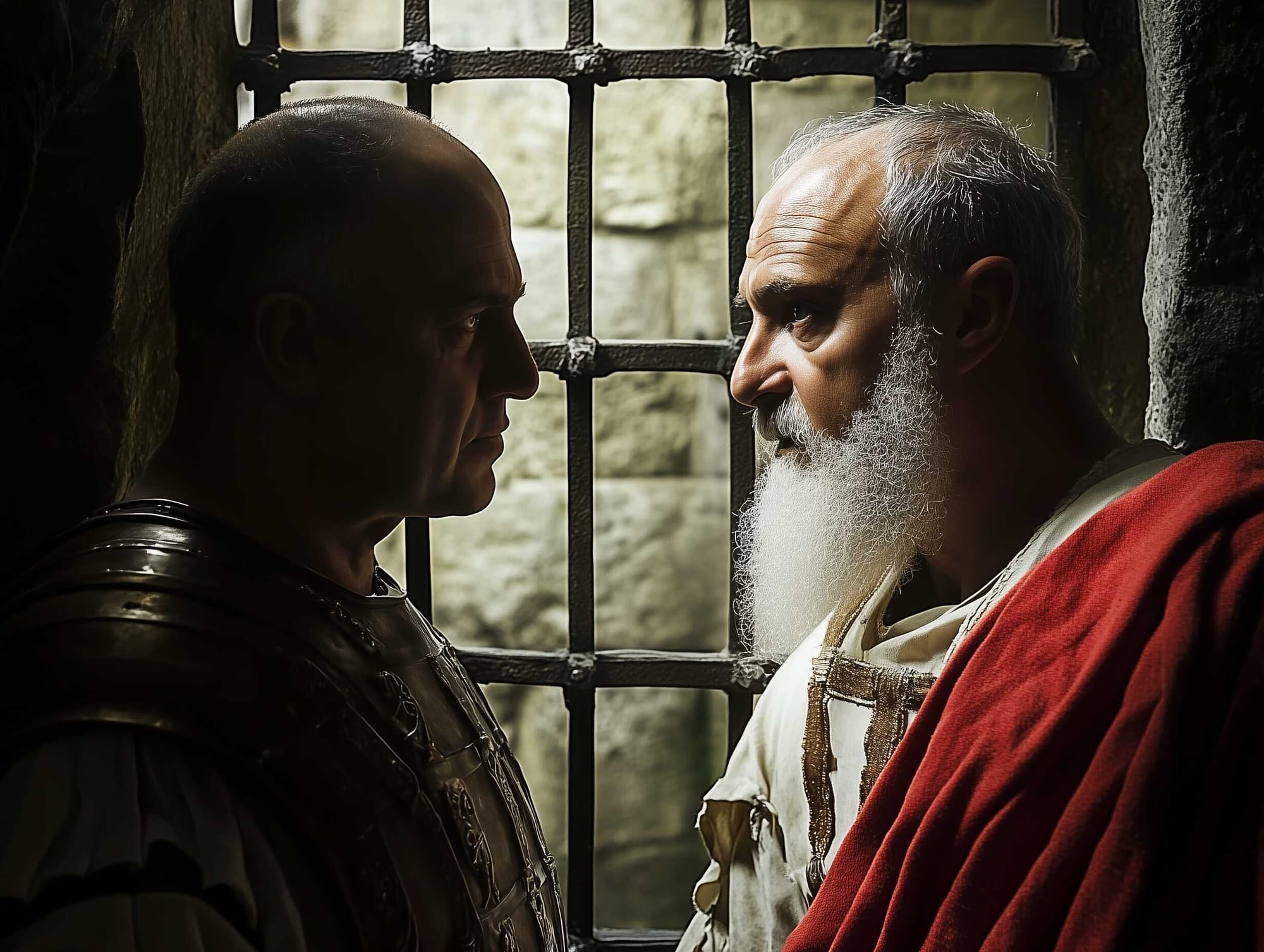 A possible representation of Roman Emperor Vespasian, discussing with Roman historian Josephus